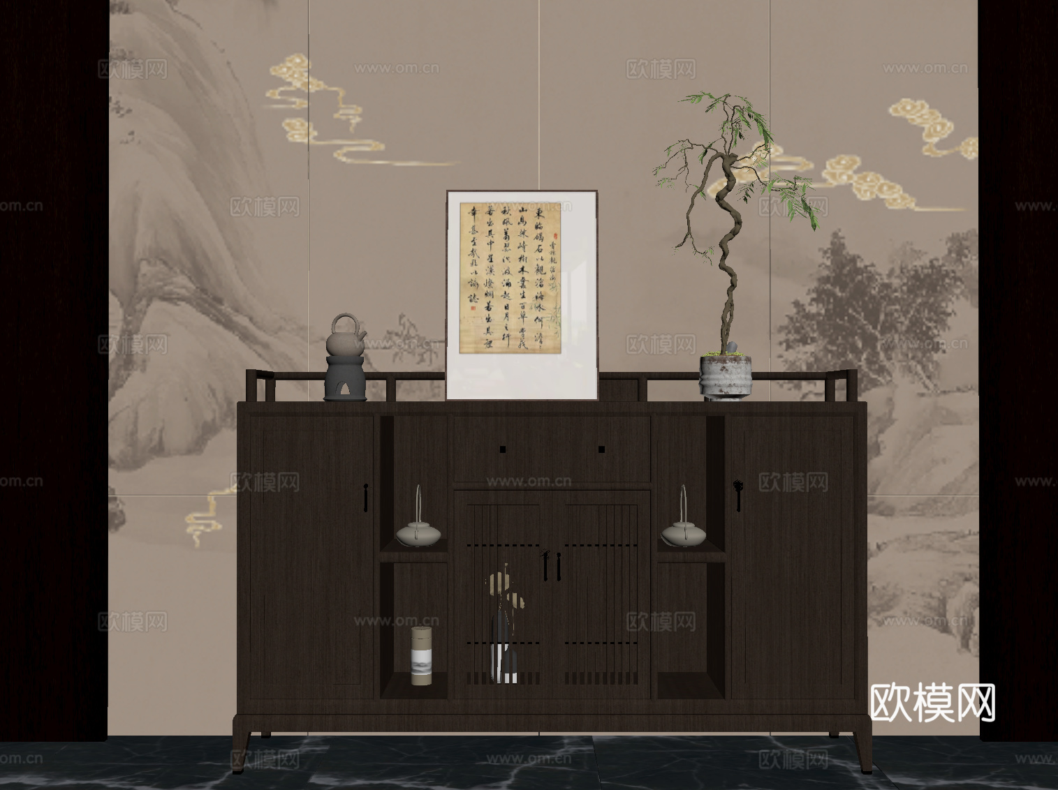 新中式玄关柜 边柜su模型