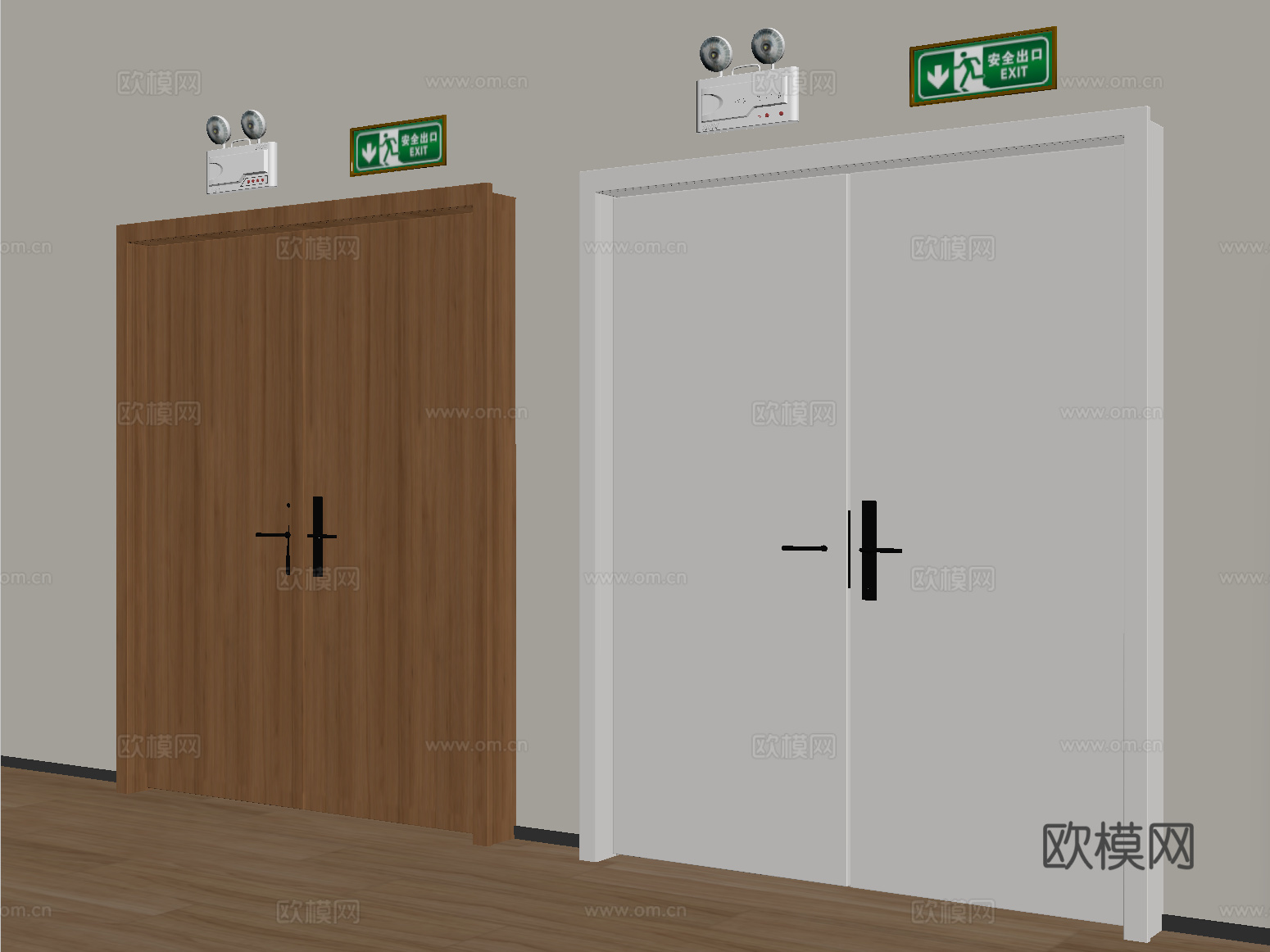 现代消防门 防火门 安全门 安全出口 应急感应灯su模型