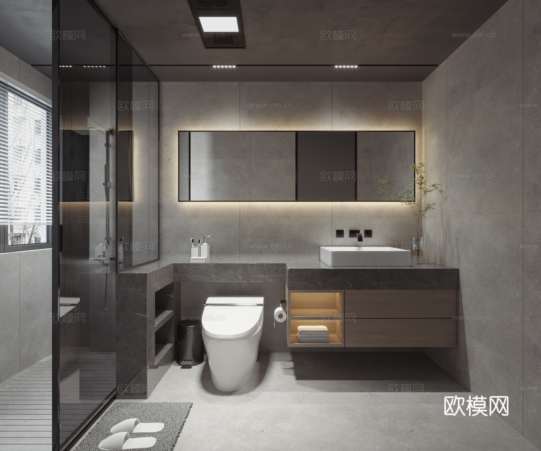 轻奢大平层 样板间 最新全套施工图 效果图合集cad施工图下载（渲染图7）