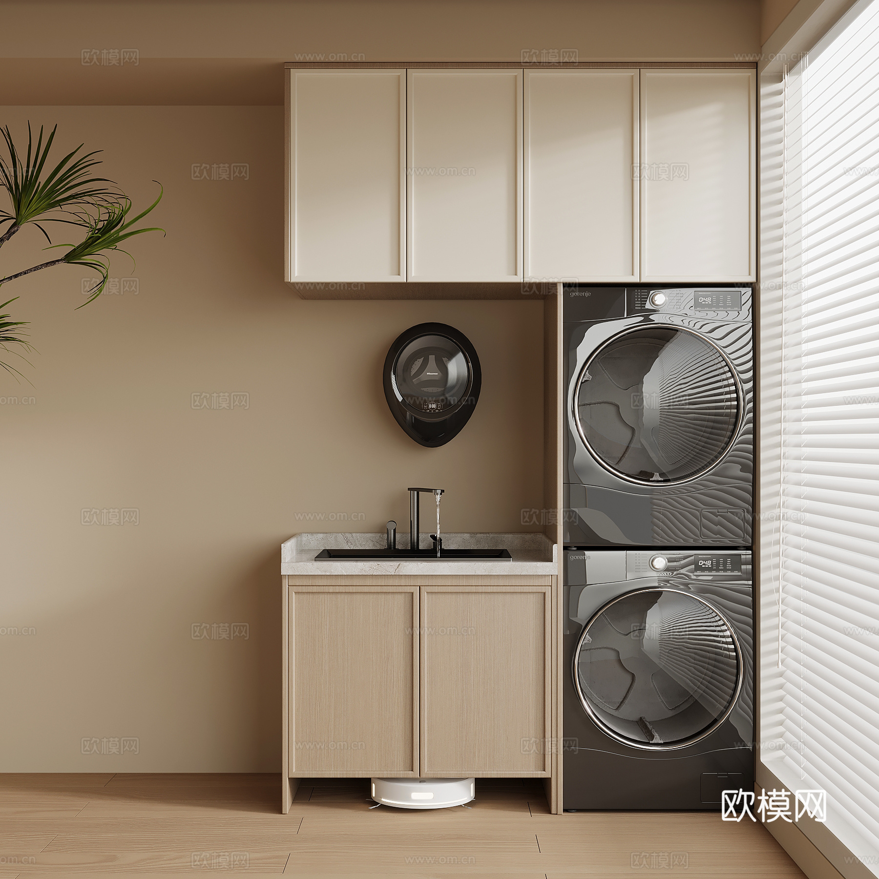 中古风洗衣机柜 阳台柜su模型