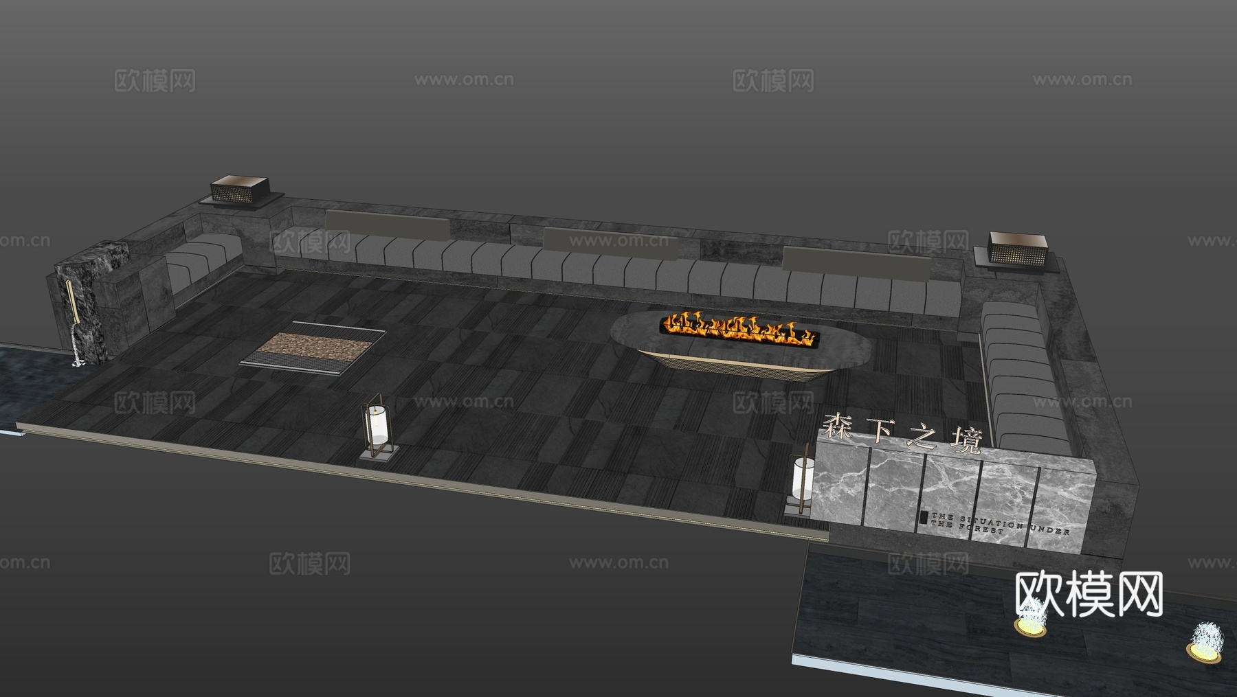 现代公园景观 林下空间 户外座椅su模型