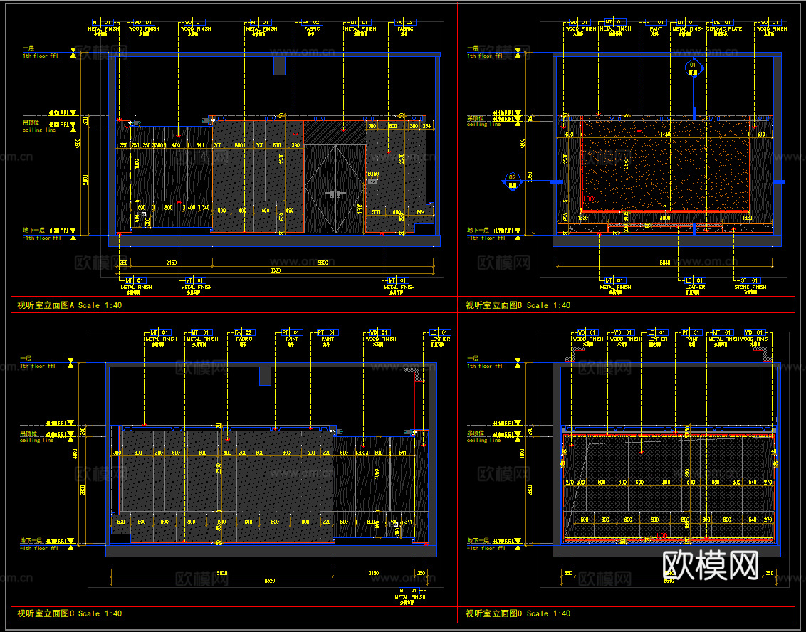 影视厅墙面节点 影视厅平立面图 墙面布局 墙面节点cad施工图