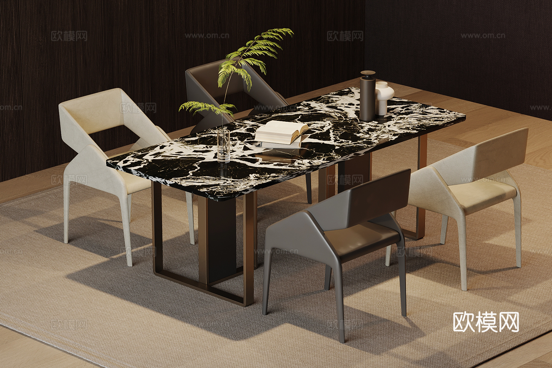 现代意式餐桌椅 条形餐桌su模型