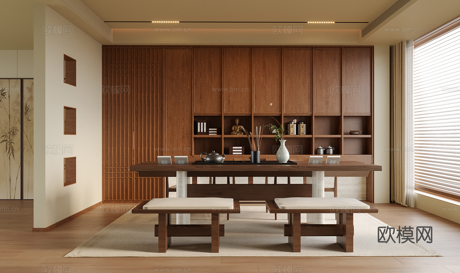 现代茶室 茶桌椅 茶柜su模型