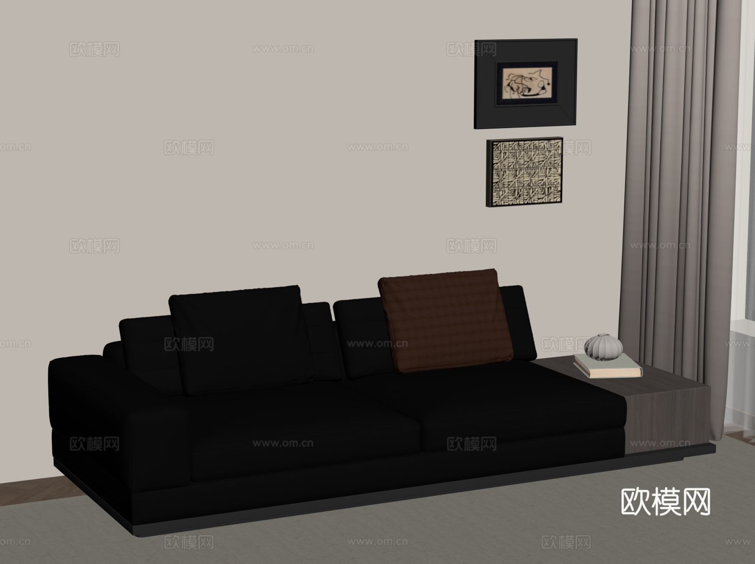 现代意式双人沙发 皮质沙发su模型