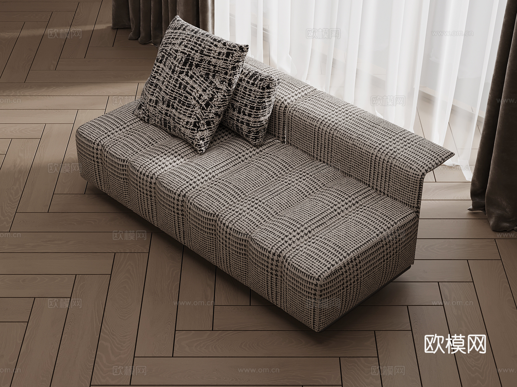 现代双人沙发 布艺休闲沙发su模型