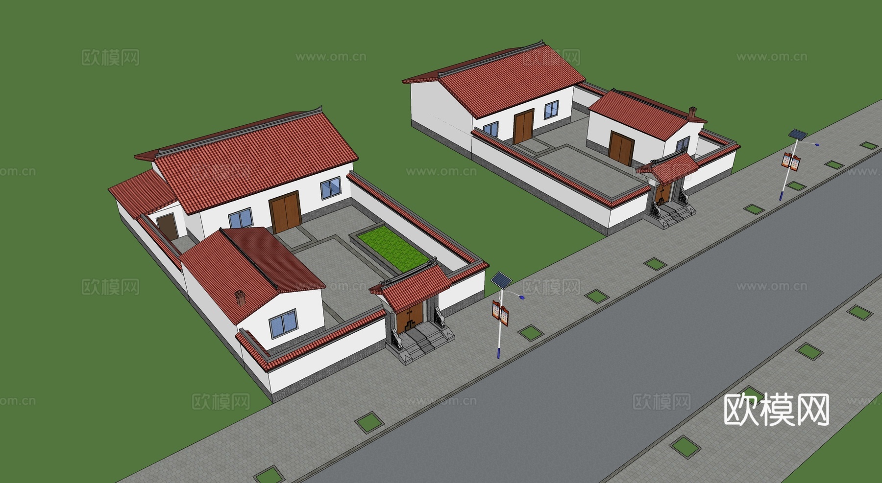 新中式乡村庭院 乡村民房 古建民俗 民宿建筑su模型