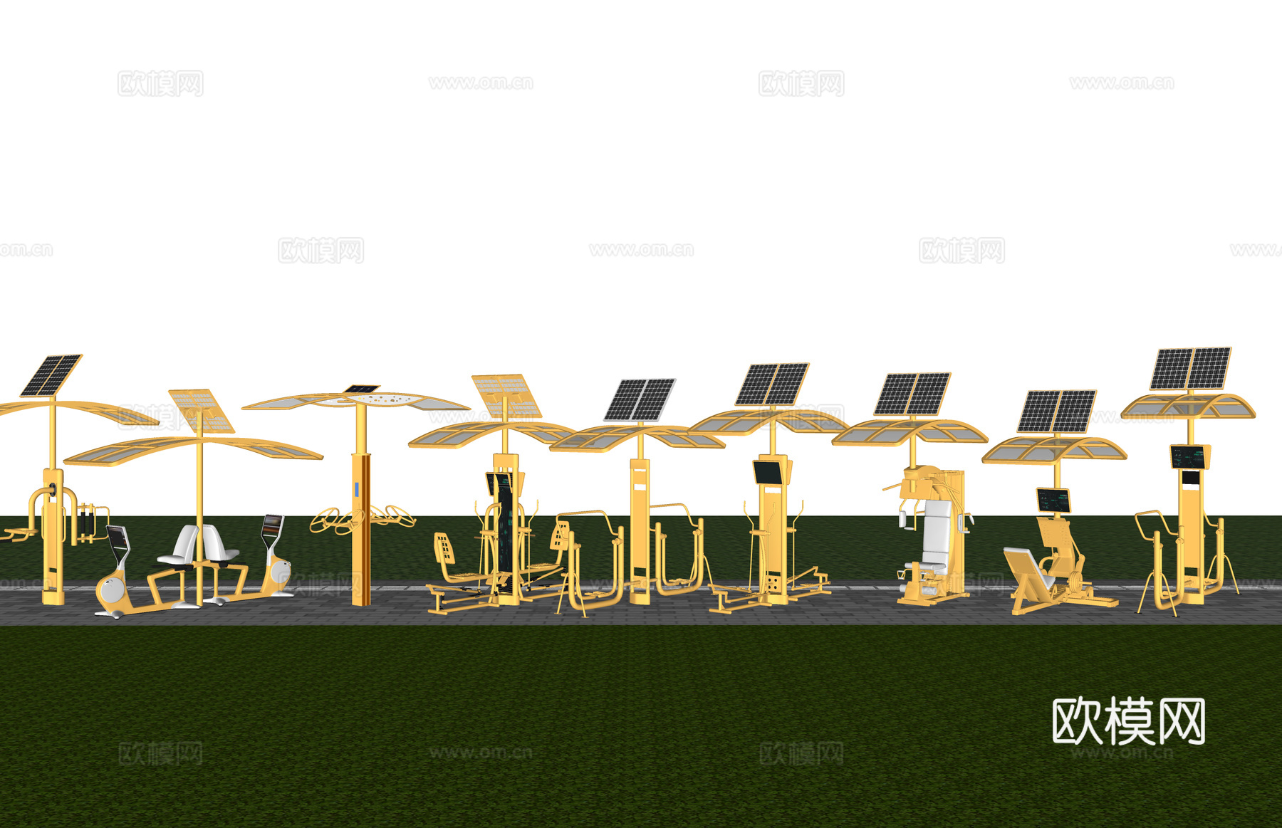 跑步 器材 太阳能 现代 户外 健身 体育 低碳 智慧 瑜伽su模型