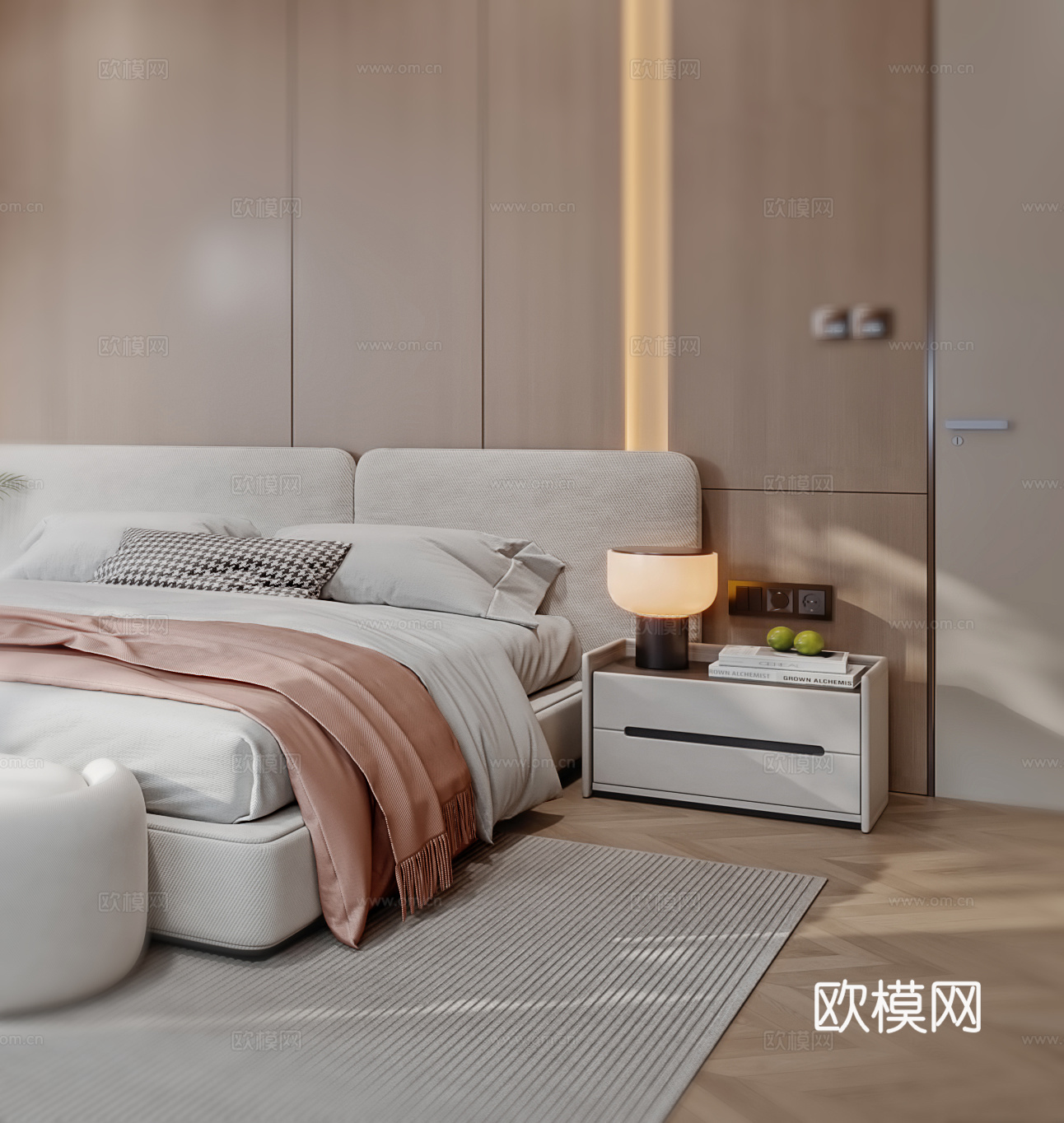 现代主卧室3d模型下载（渲染图2）