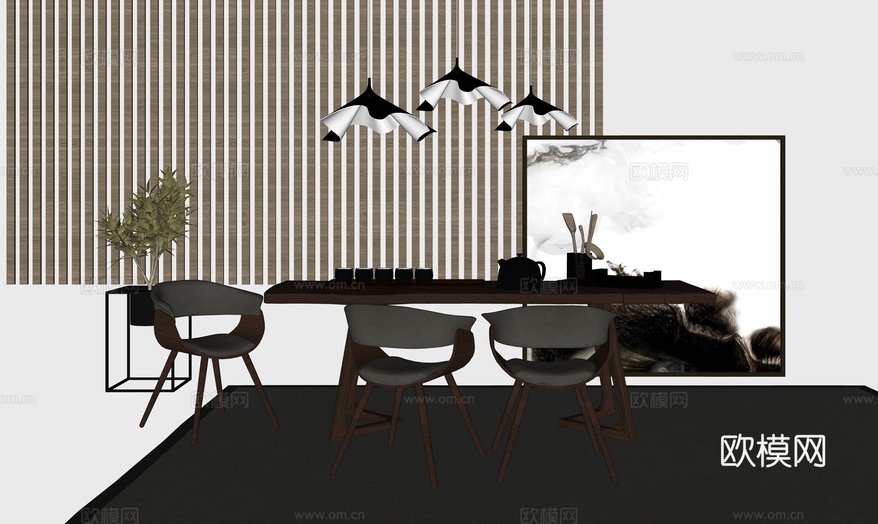 新中式茶室su模型