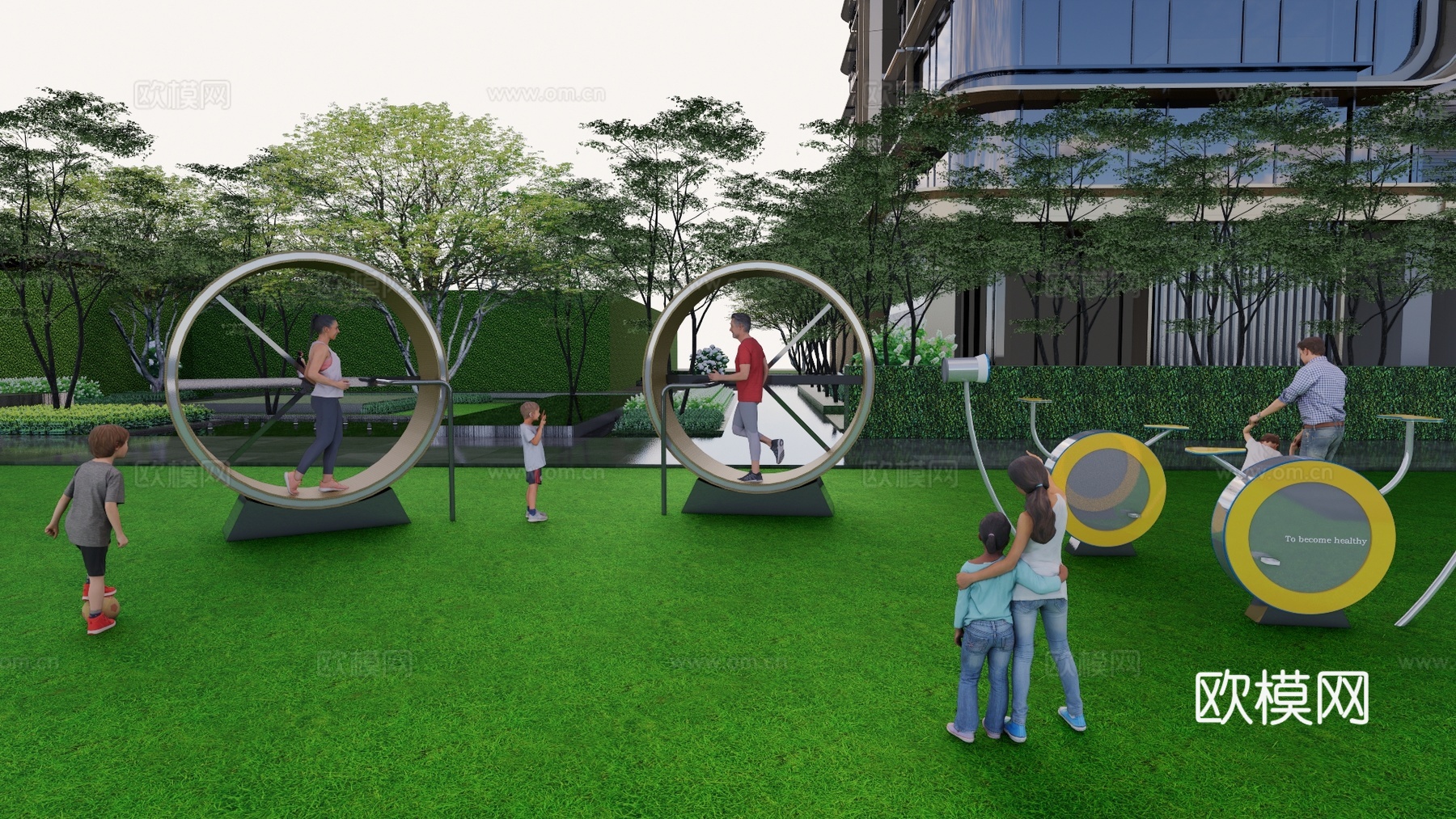 跑步 器材 太阳能 现代 户外 健身 体育 低碳 智慧 瑜伽su模型