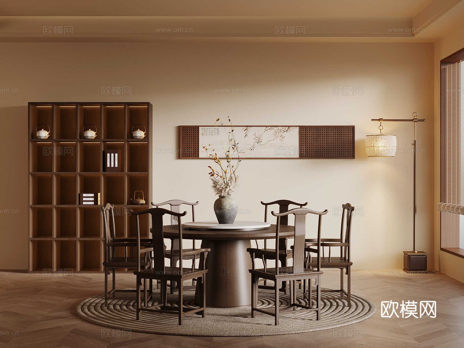 新中式餐桌椅su模型