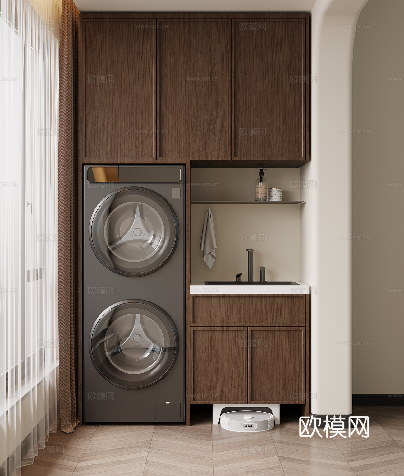 中古风洗衣柜 阳台柜su模型