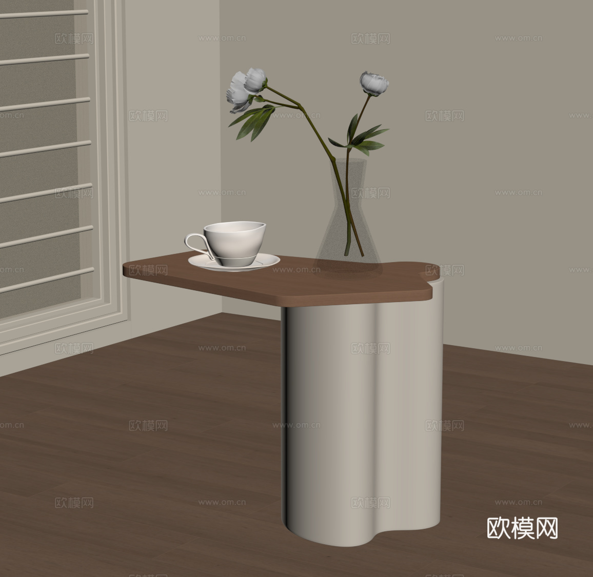 现代奶油风边几 中古边几su模型