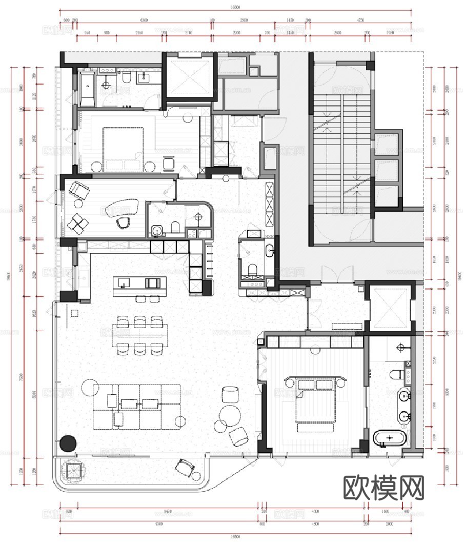 轻奢大平层 样板间 最新全套施工图 效果图合集cad施工图