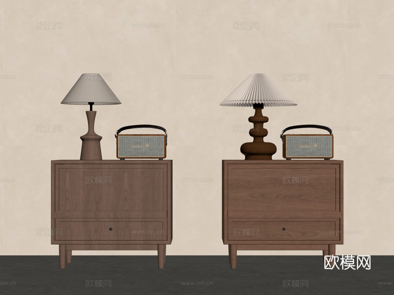 中古风床头柜su模型下载（渲染图2）
