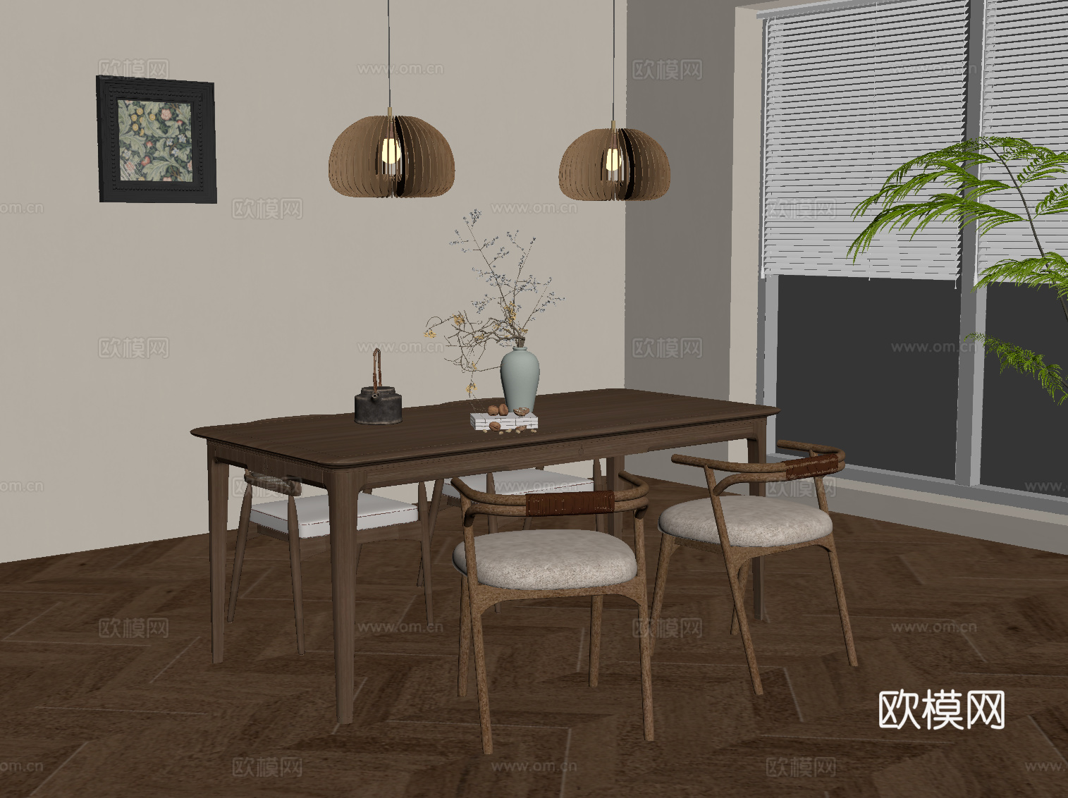 中古风餐桌椅su模型