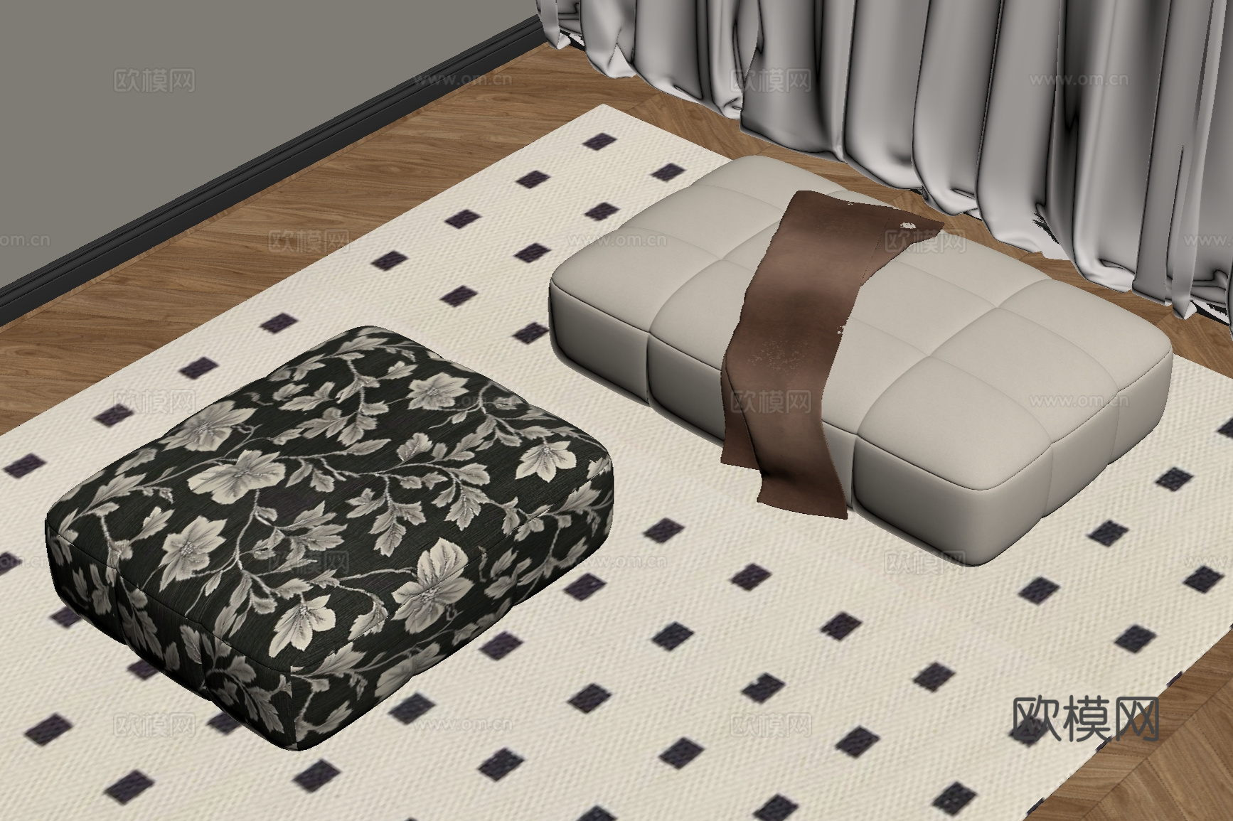 现代奶油沙发凳 复古沙发凳su模型