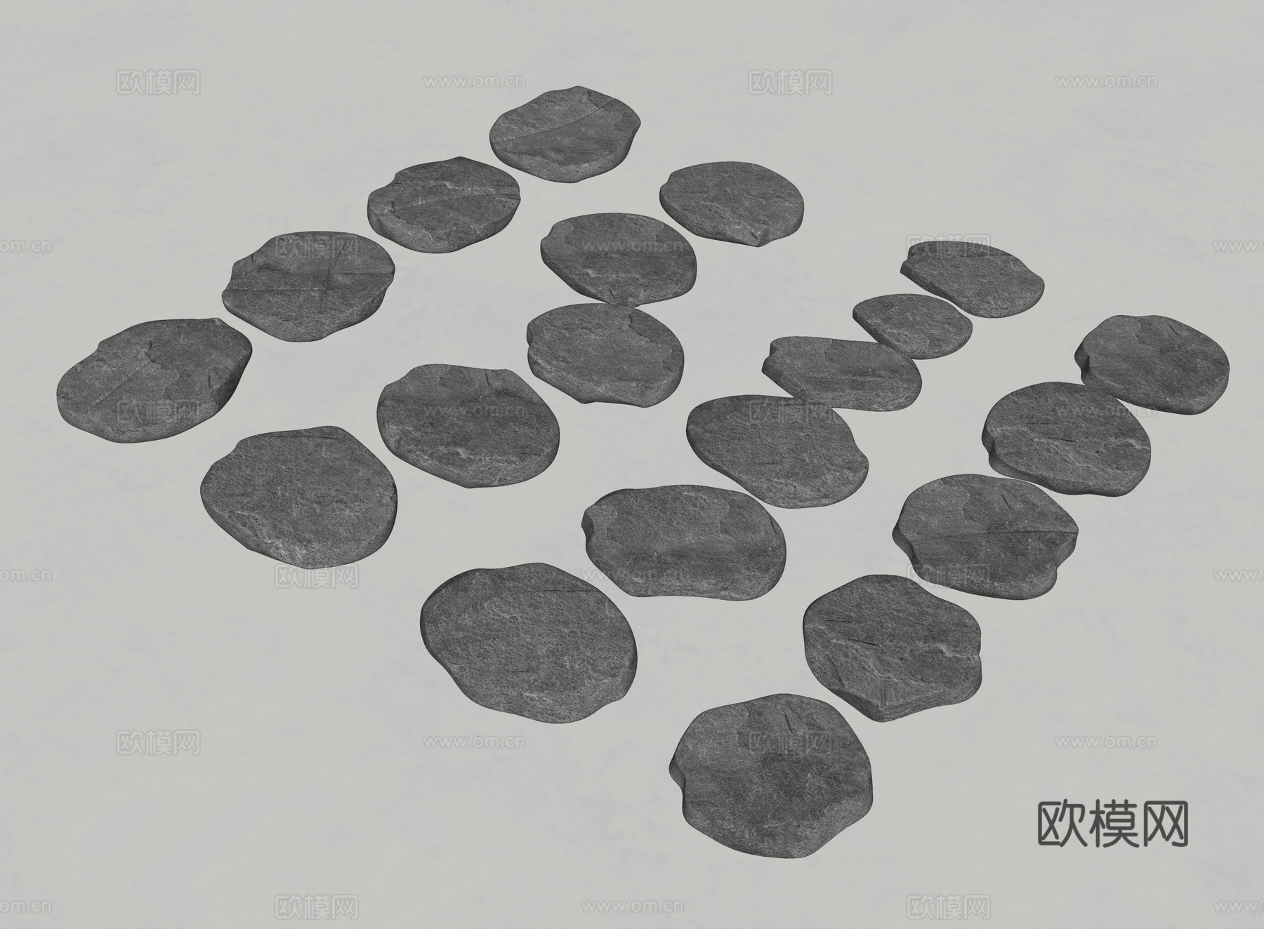 现代老石板 中式汀步 石板路 圆形汀步 游步道 景观园路 园su模型