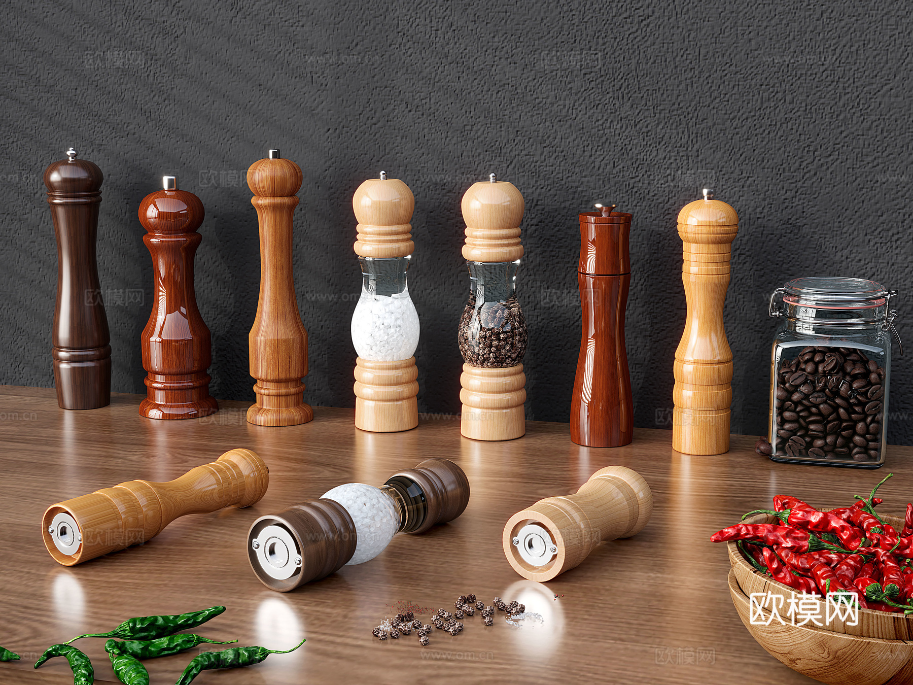 现代厨房用品调料研磨器胡椒研磨器厨房摆件3d模型下载