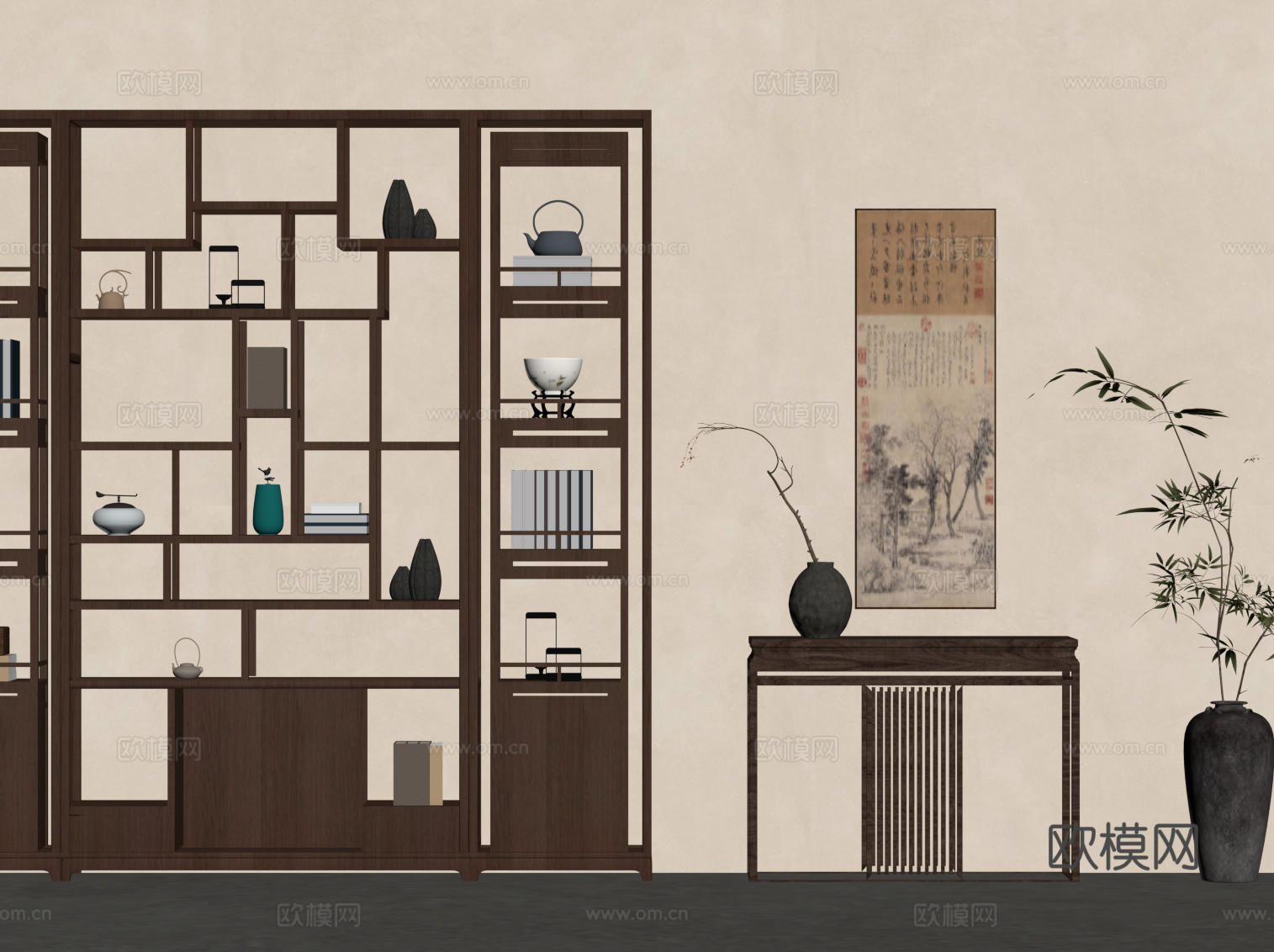 新中式博古架 端景柜su模型