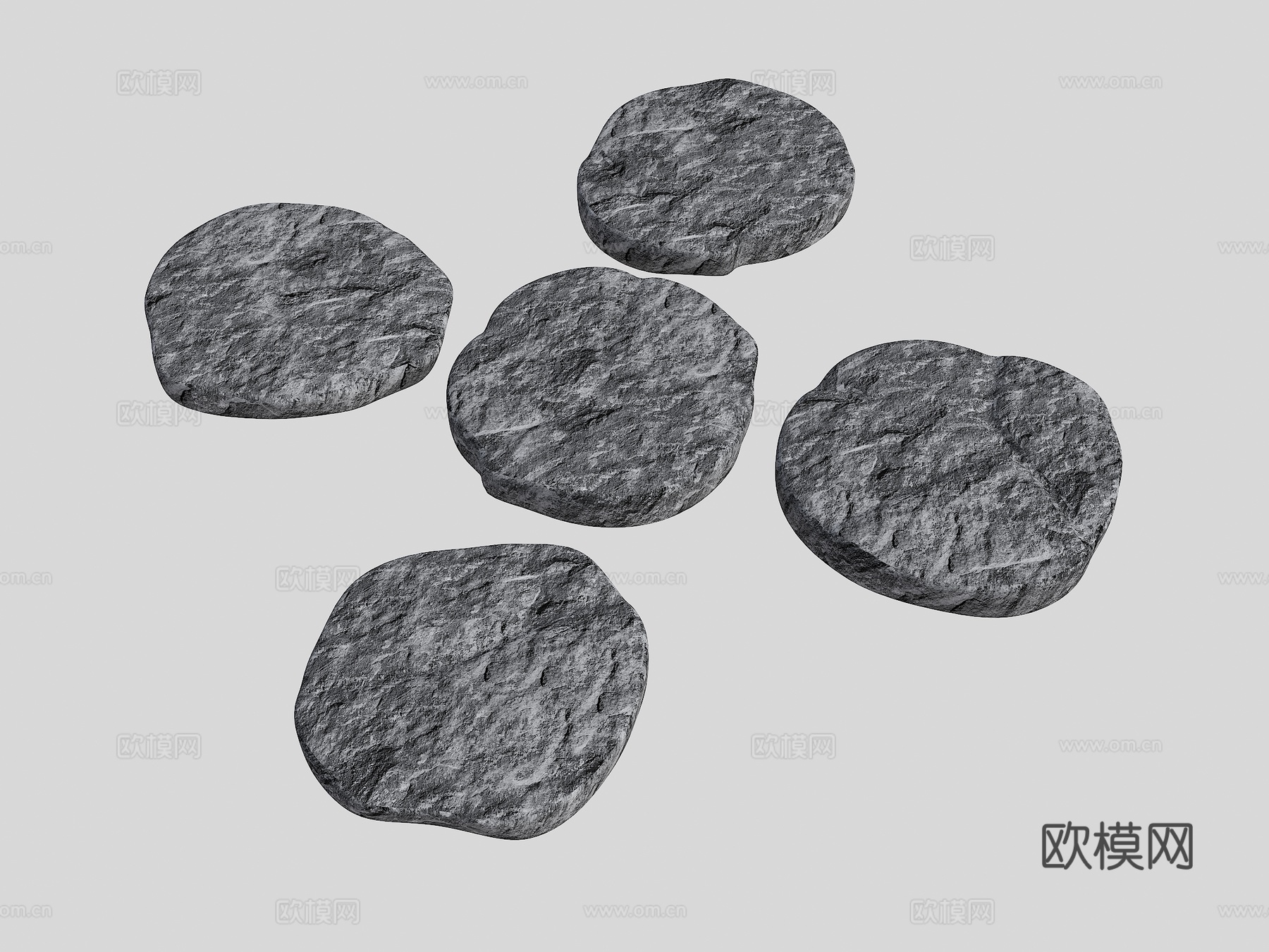 现代老石板 中式汀步 石板路 圆形汀步 游步道 景观园路 园su模型