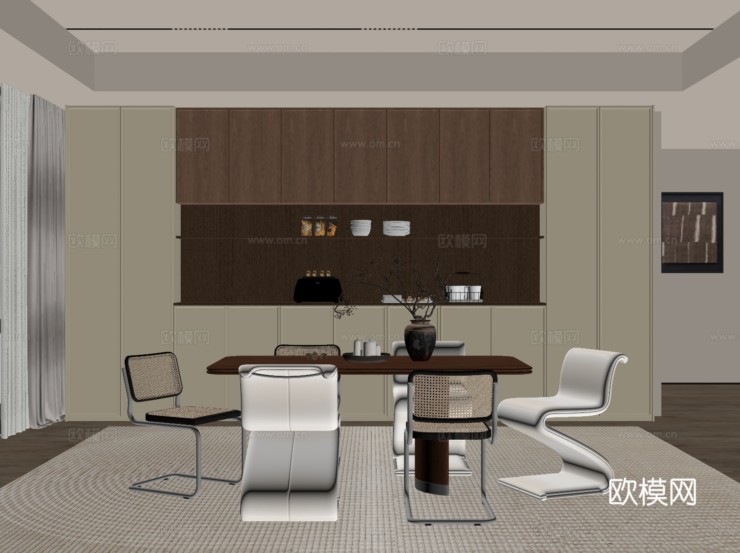 中古风餐厅su模型