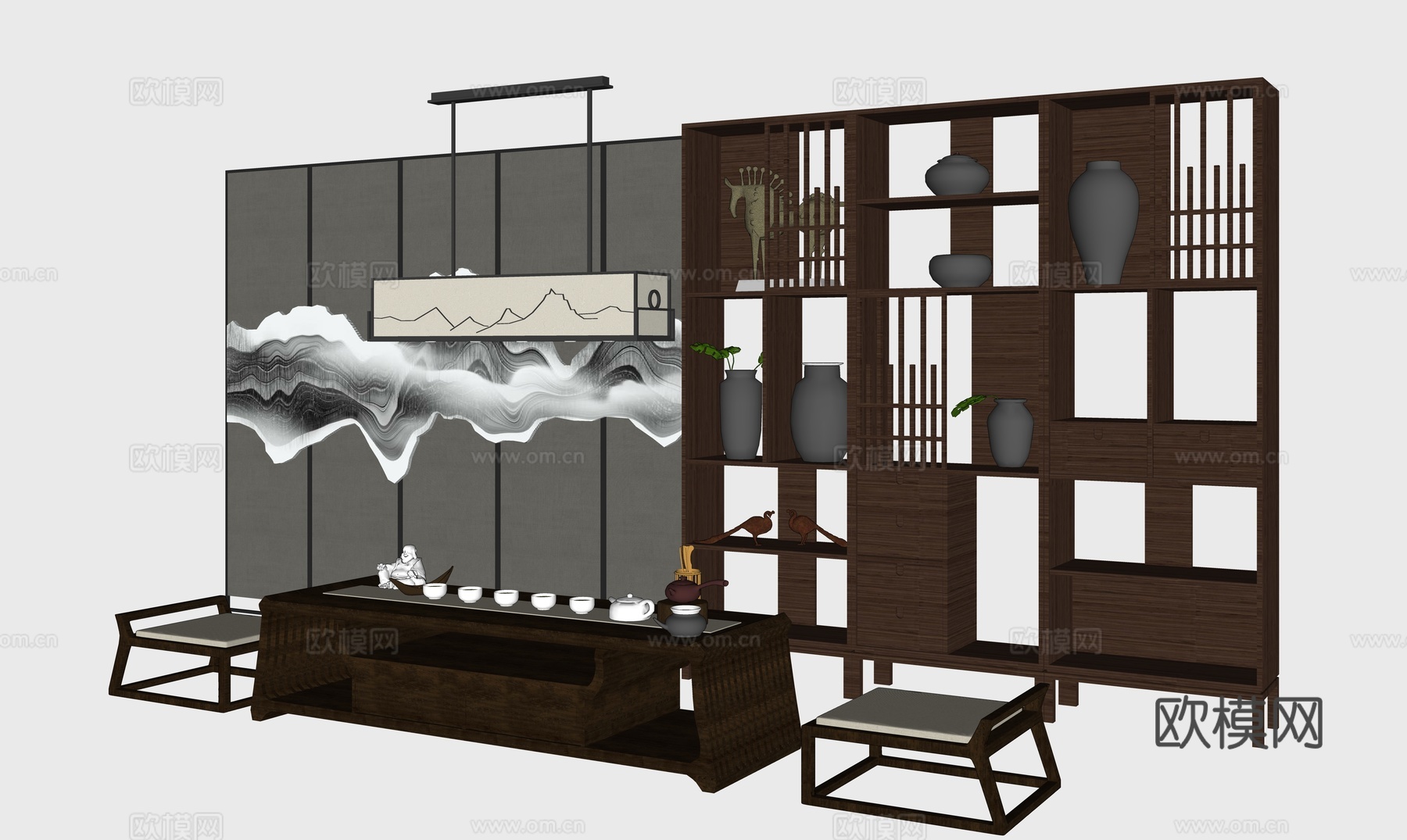 新中式茶室su模型