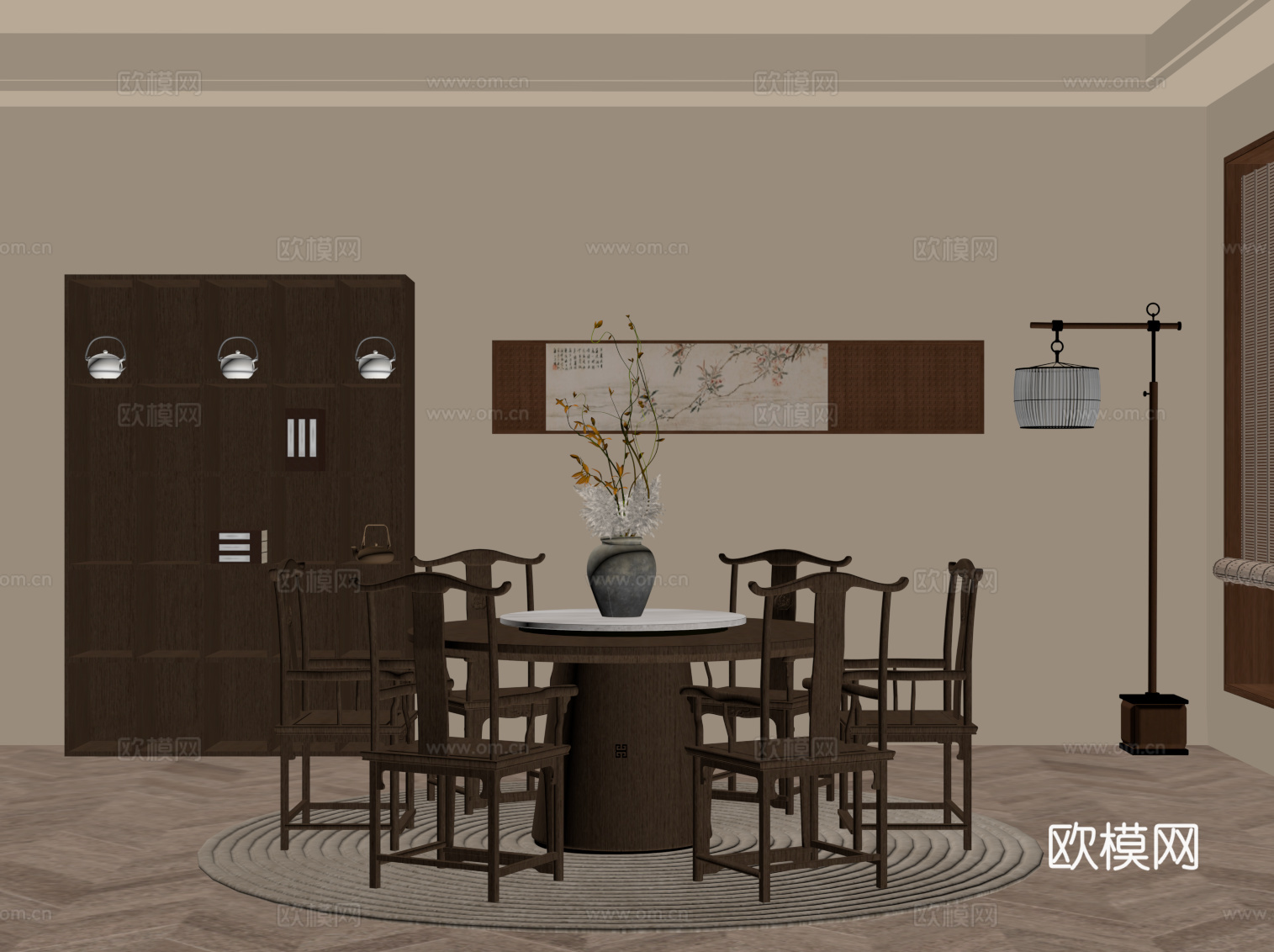 新中式餐桌椅su模型