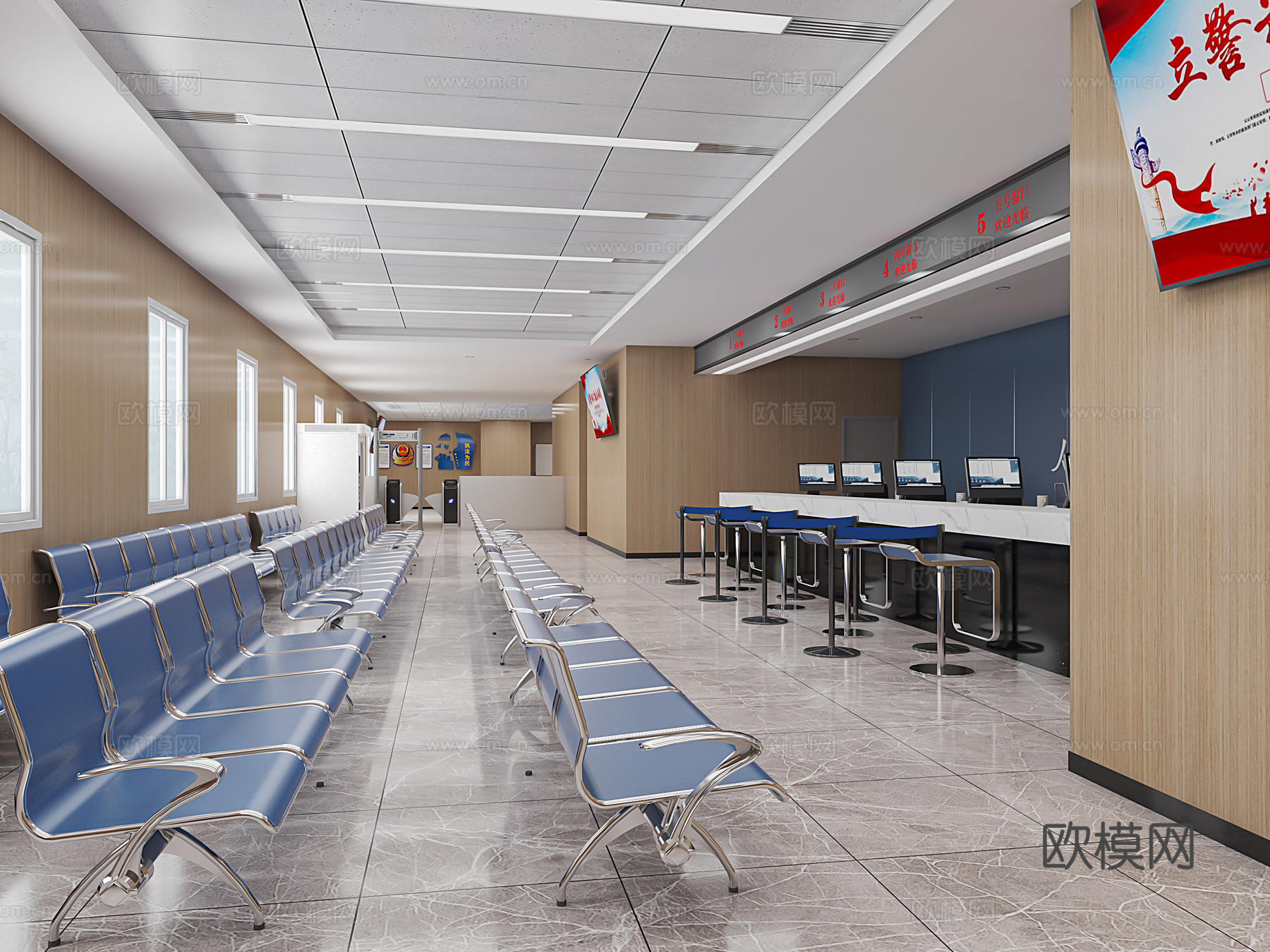 现代办事大厅3d模型下载（渲染图2）
