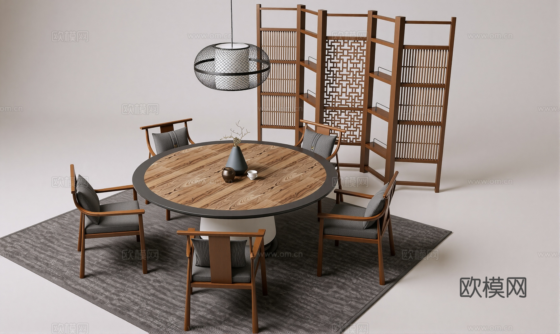 新中式餐桌椅su模型
