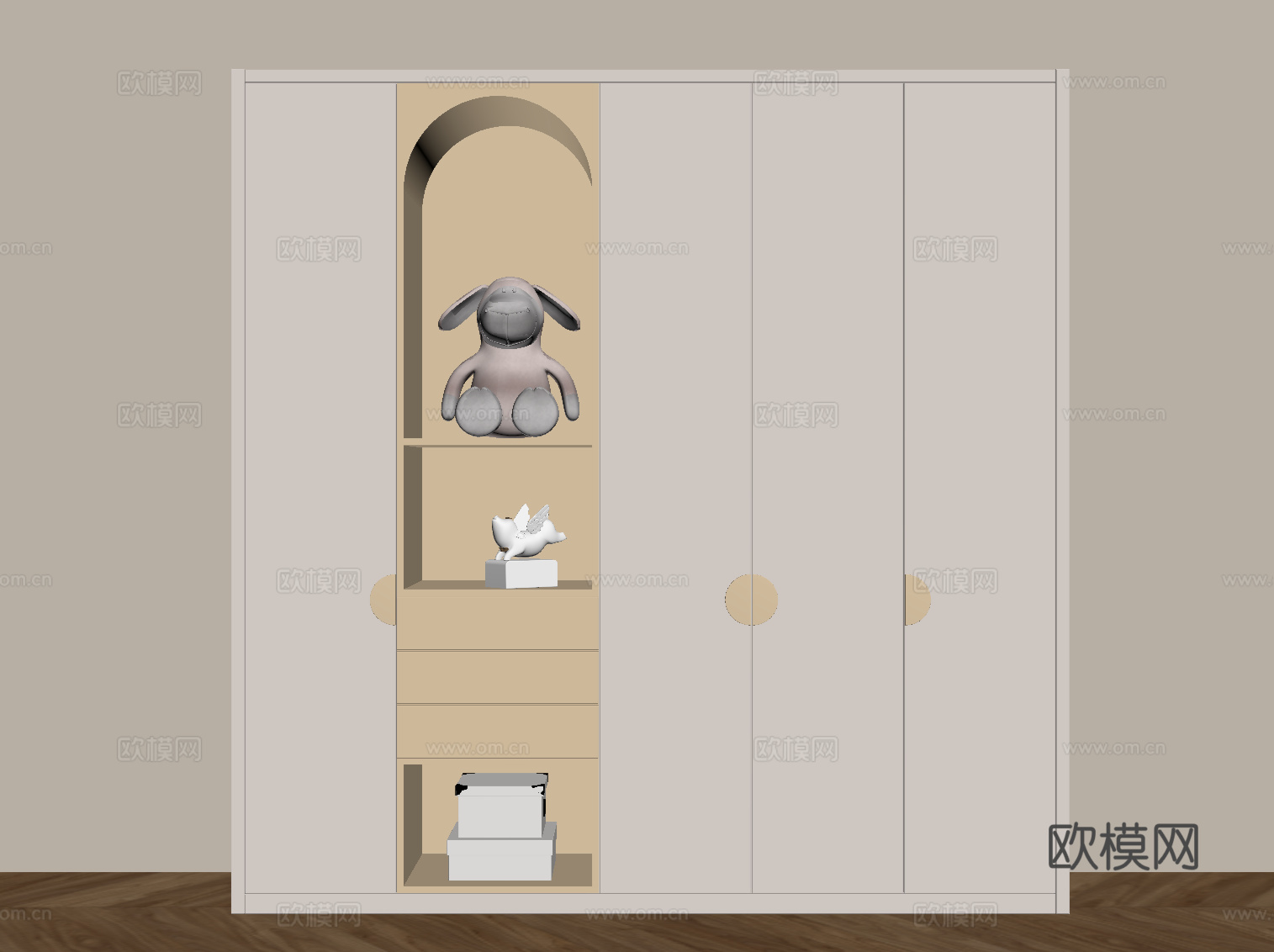现代奶油风衣柜su模型
