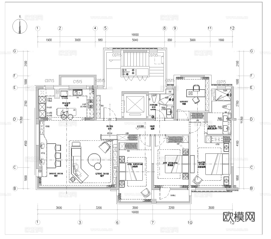 轻奢大平层 样板间 最新全套施工图 效果图合集cad施工图下载（渲染图6）