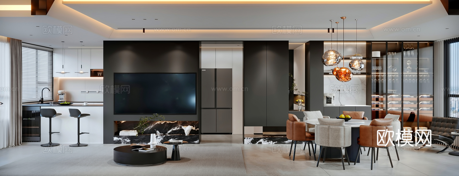 现代客餐厅3d模型下载（渲染图2）