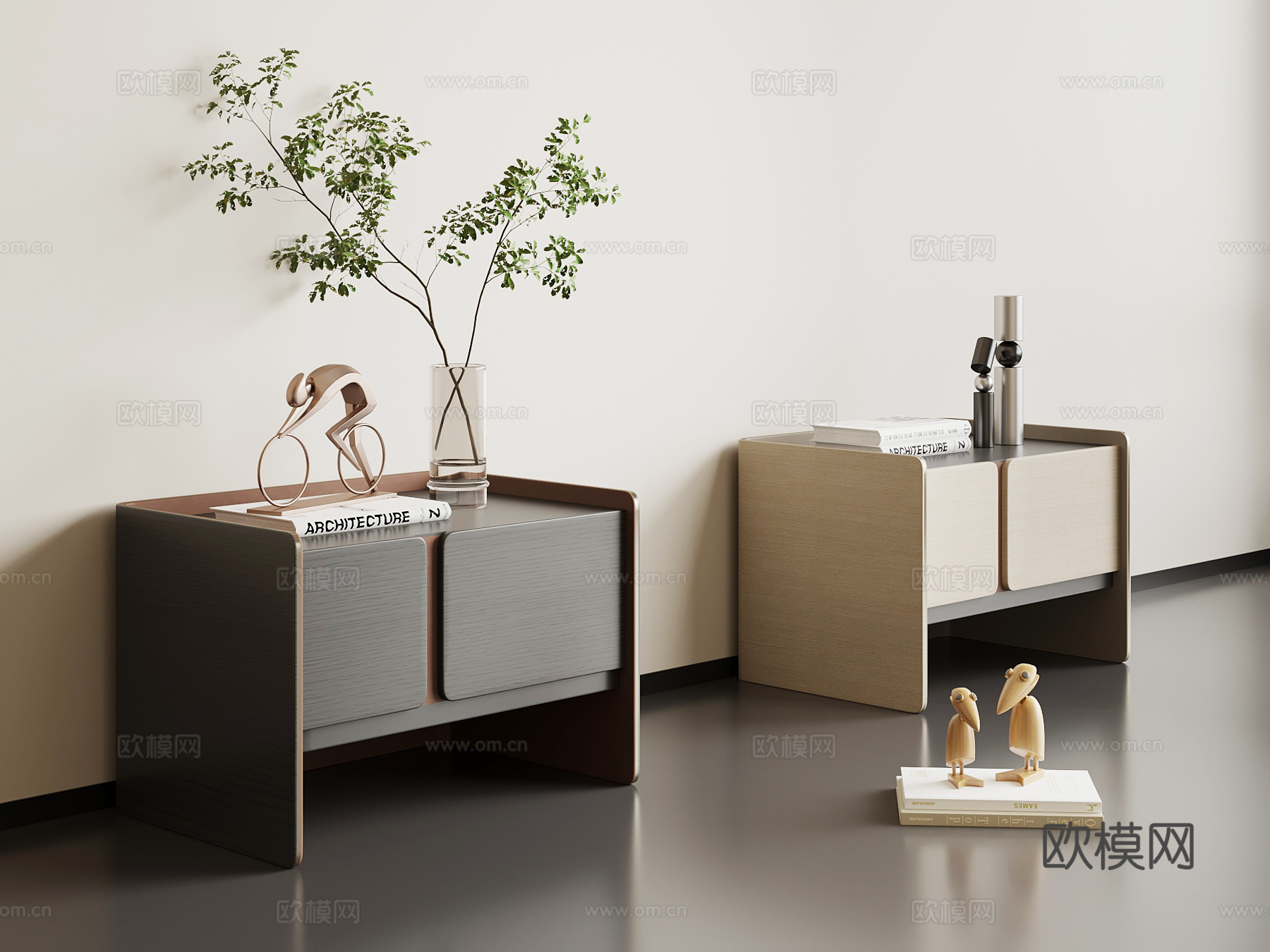 现代意式床头柜su模型