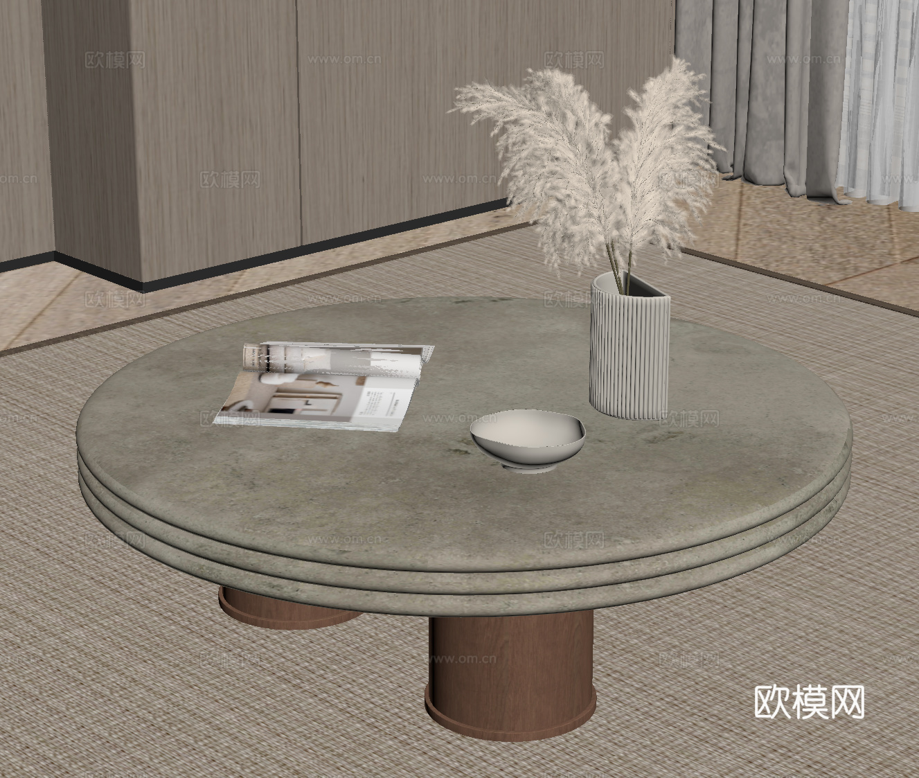 侘寂中古茶几su模型