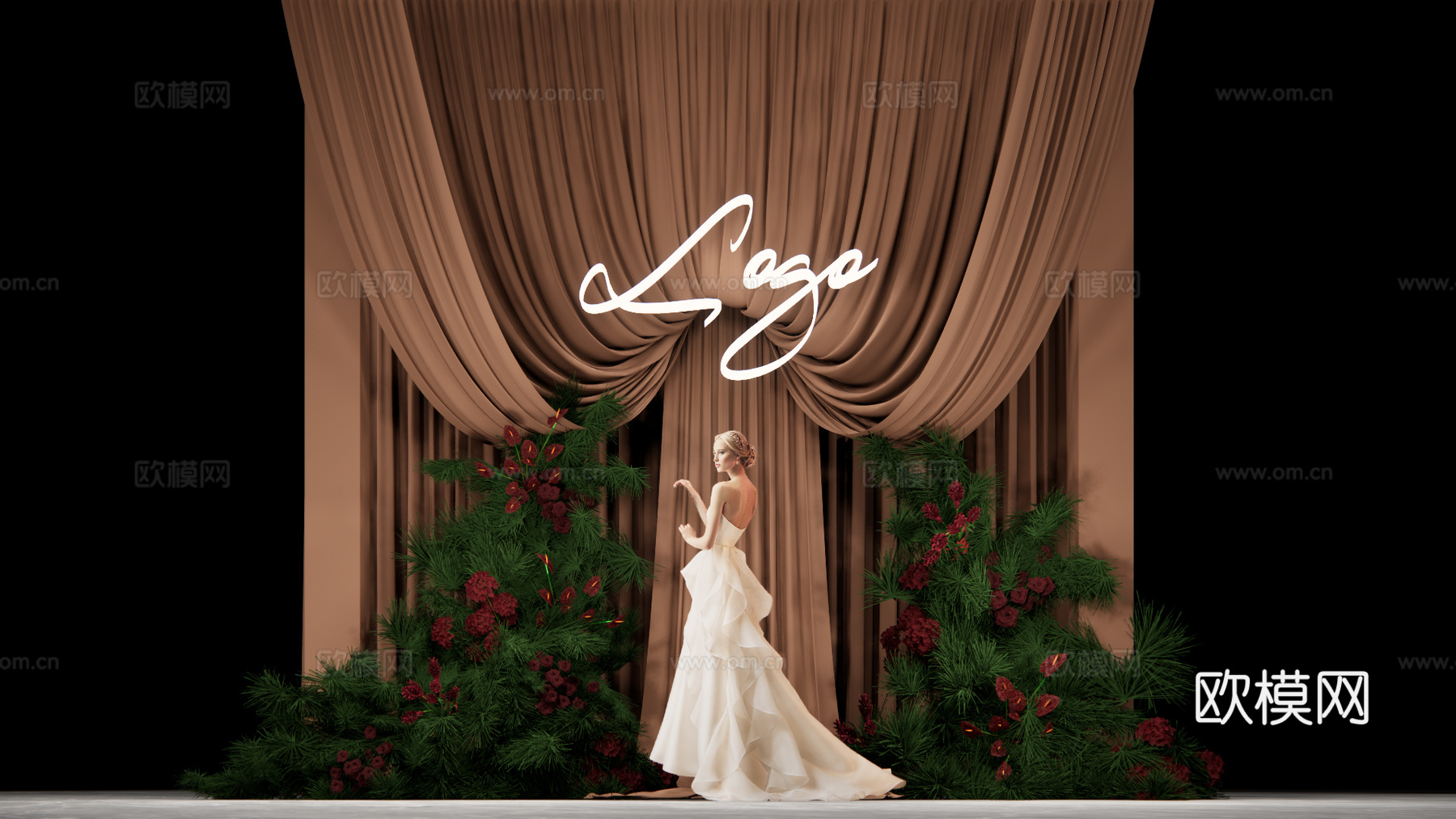 咖啡色小众  布幔造型su模型