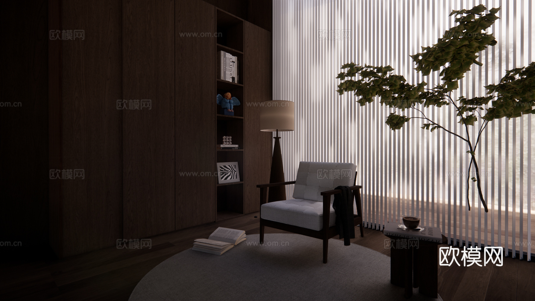 日式原木风客厅su模型