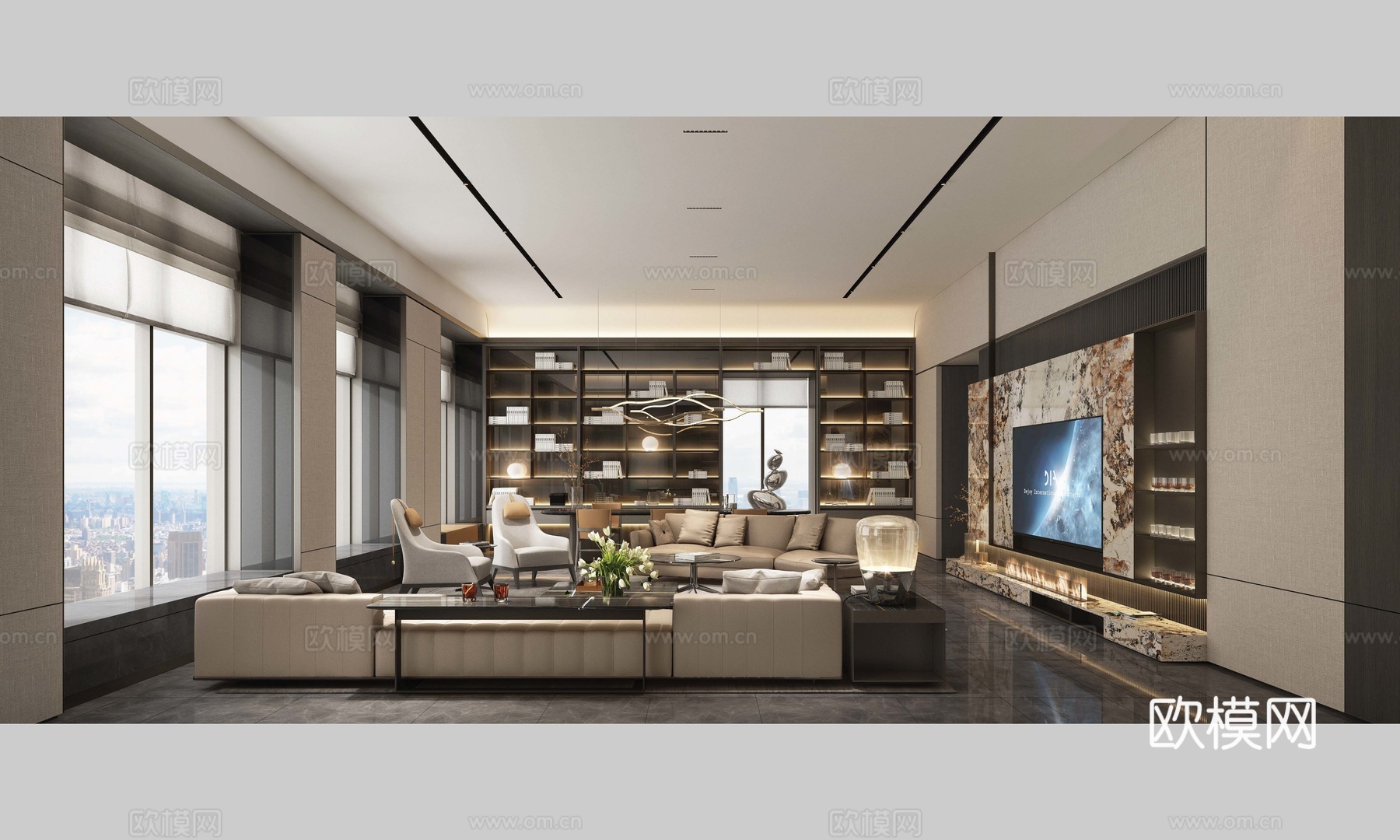 轻奢意式大平层 样板间 最新全套施工图 效果图合集cad施工图