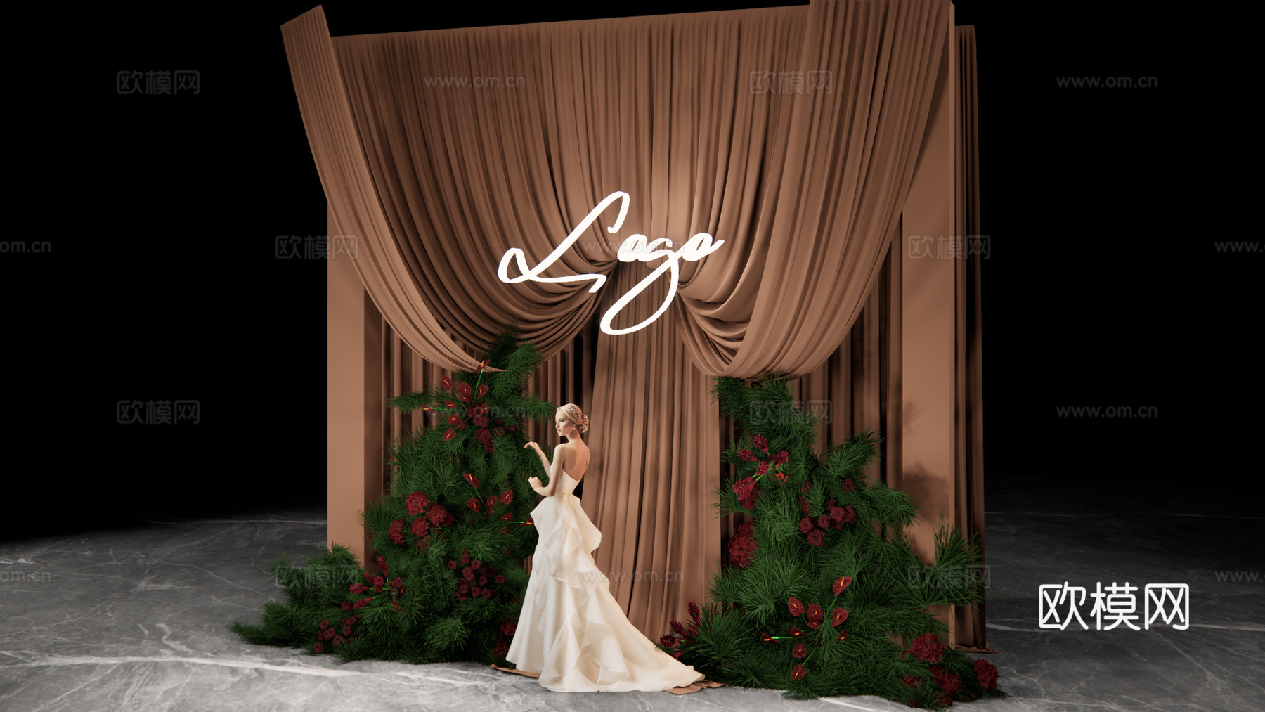 咖啡色小众  布幔造型su模型