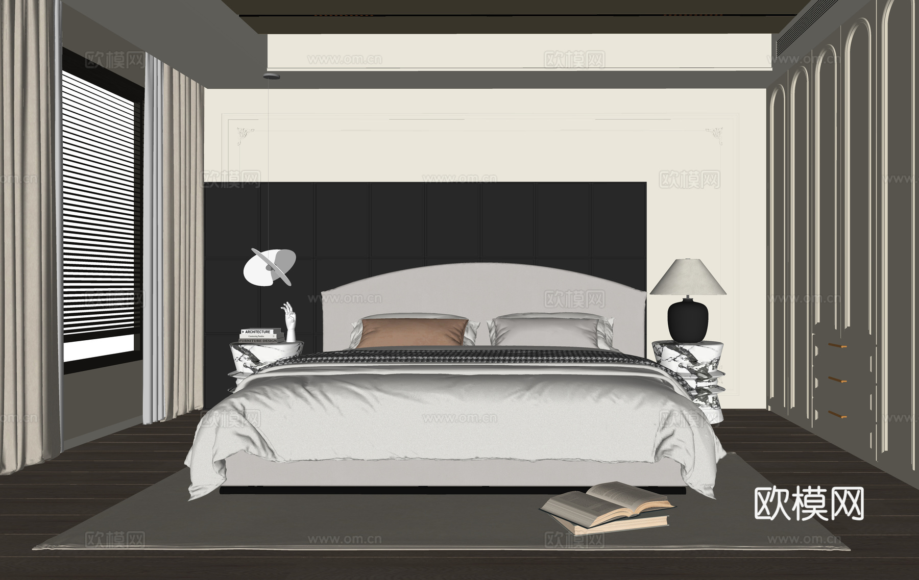 现代卧室 双人床 床头柜su模型