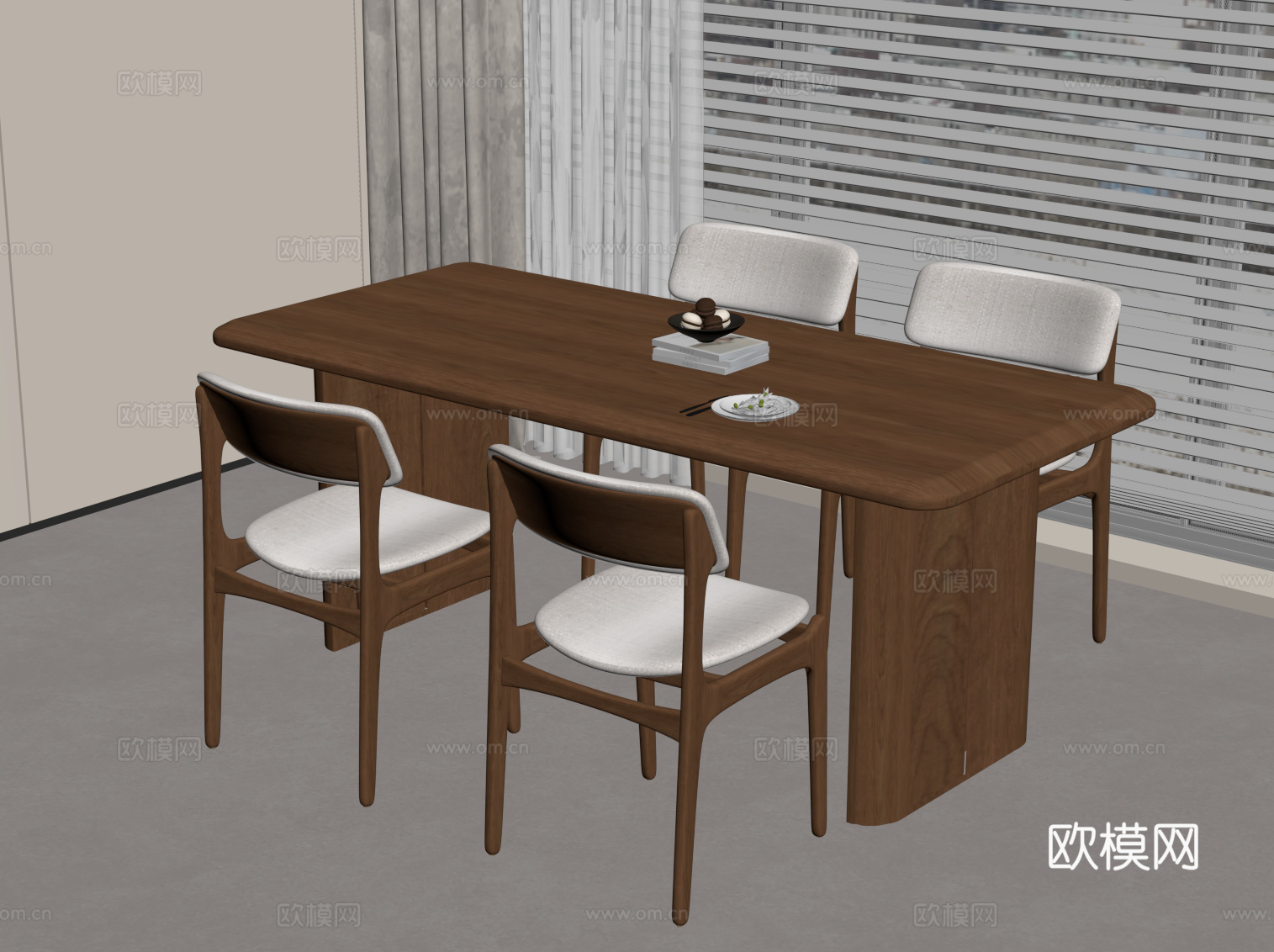 中古风餐桌椅su模型