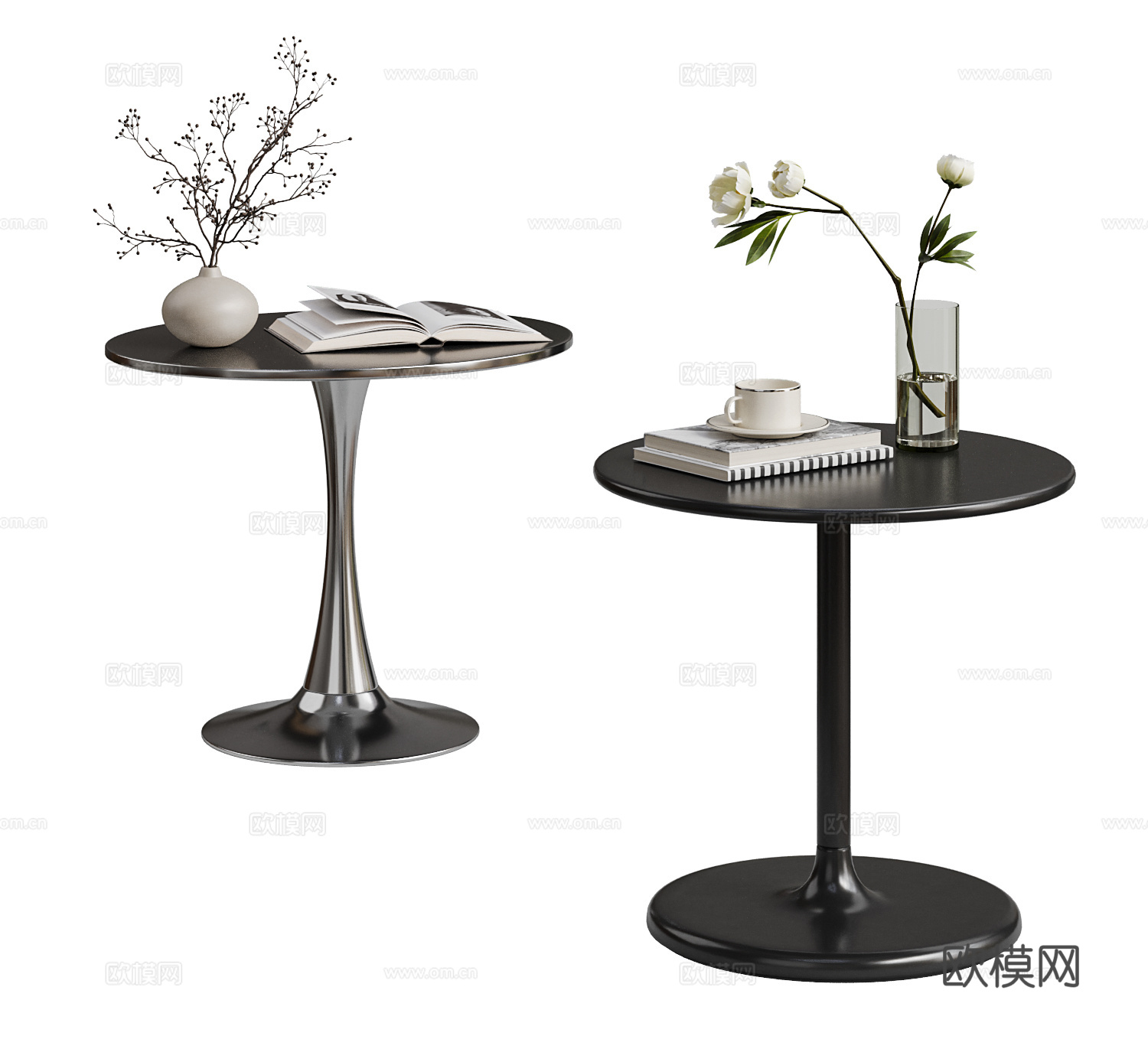 MINOTTI现代意式边几组合 小圆几 小茶几 摆件 花瓶su模型