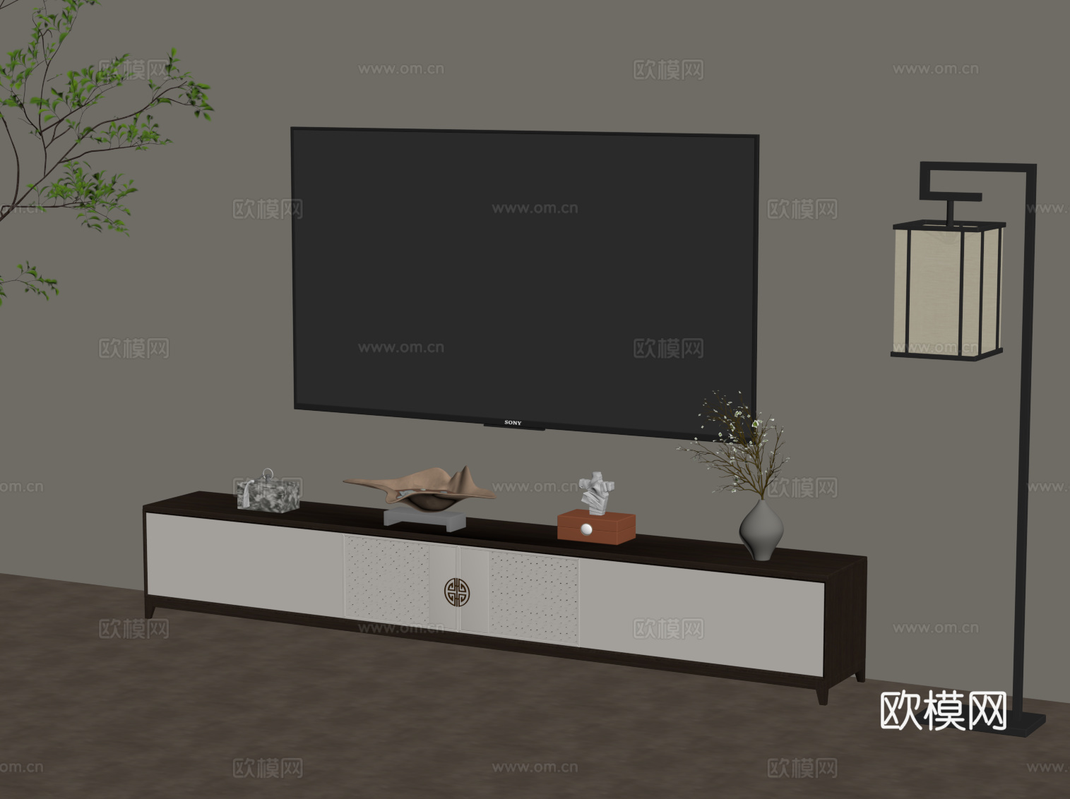 新中式电视柜su模型