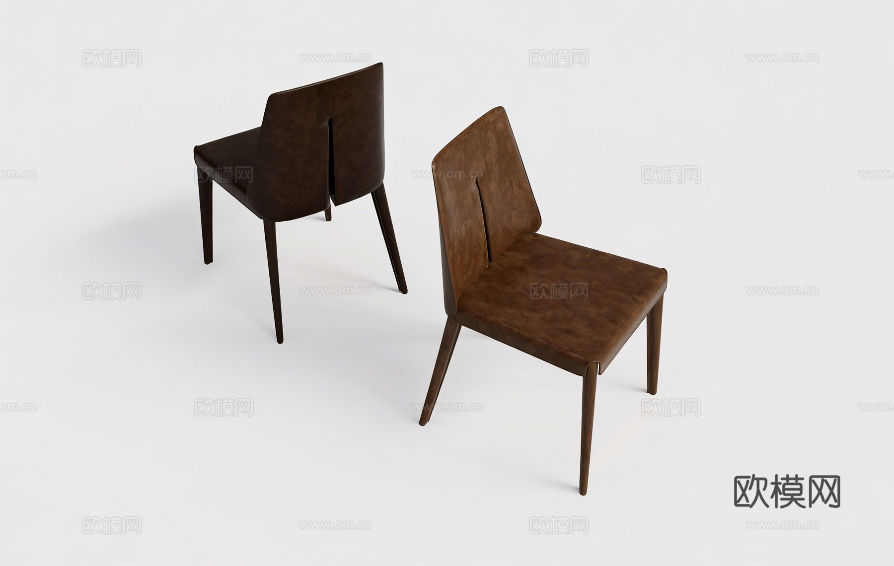 现代简约餐椅 真皮餐椅 实木腿su模型