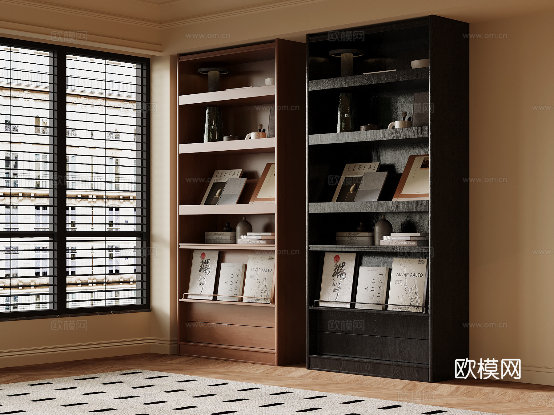 中古风书柜 书架su模型