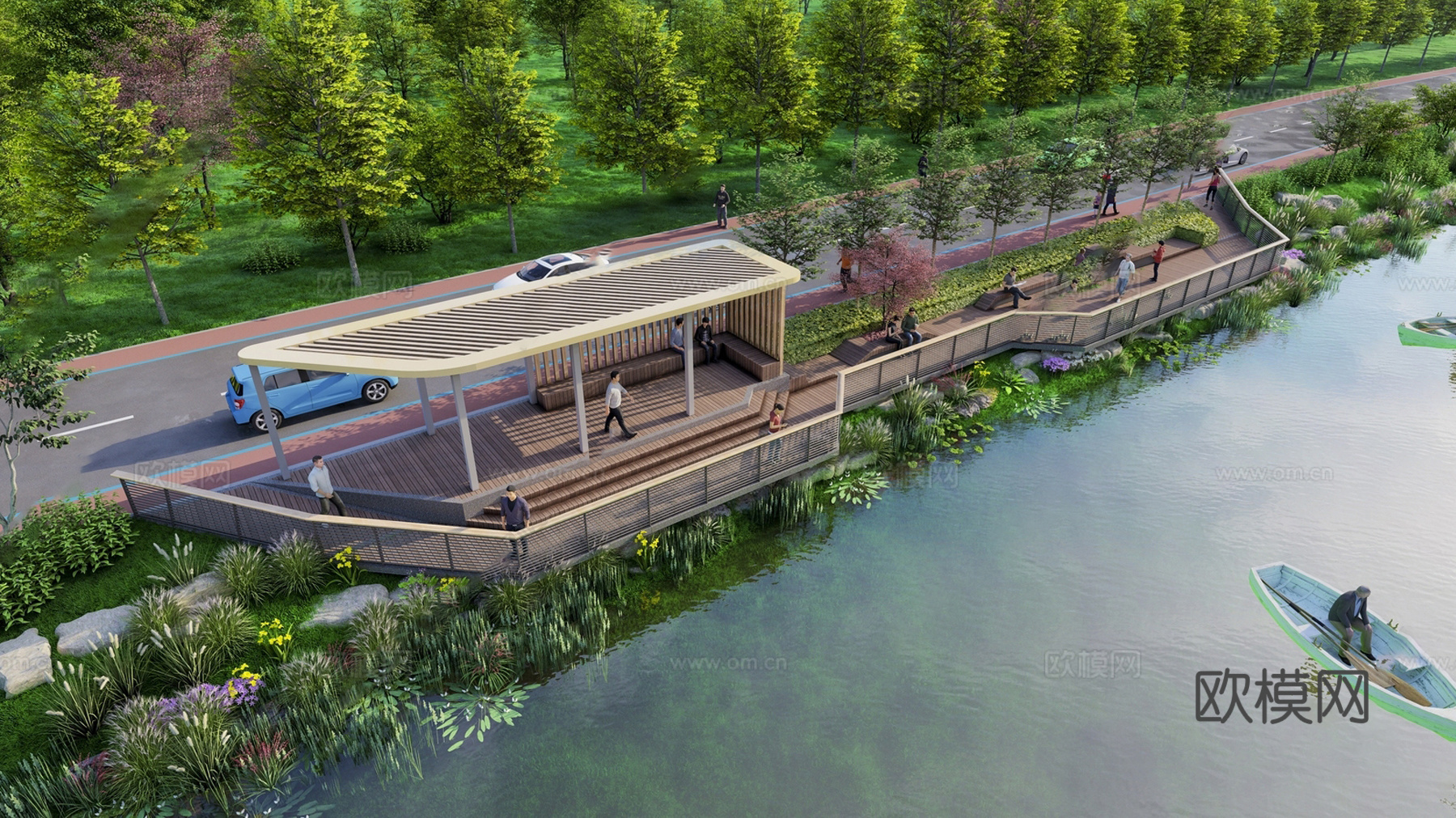 现代滨水景观 河岸景观 景观公园su模型