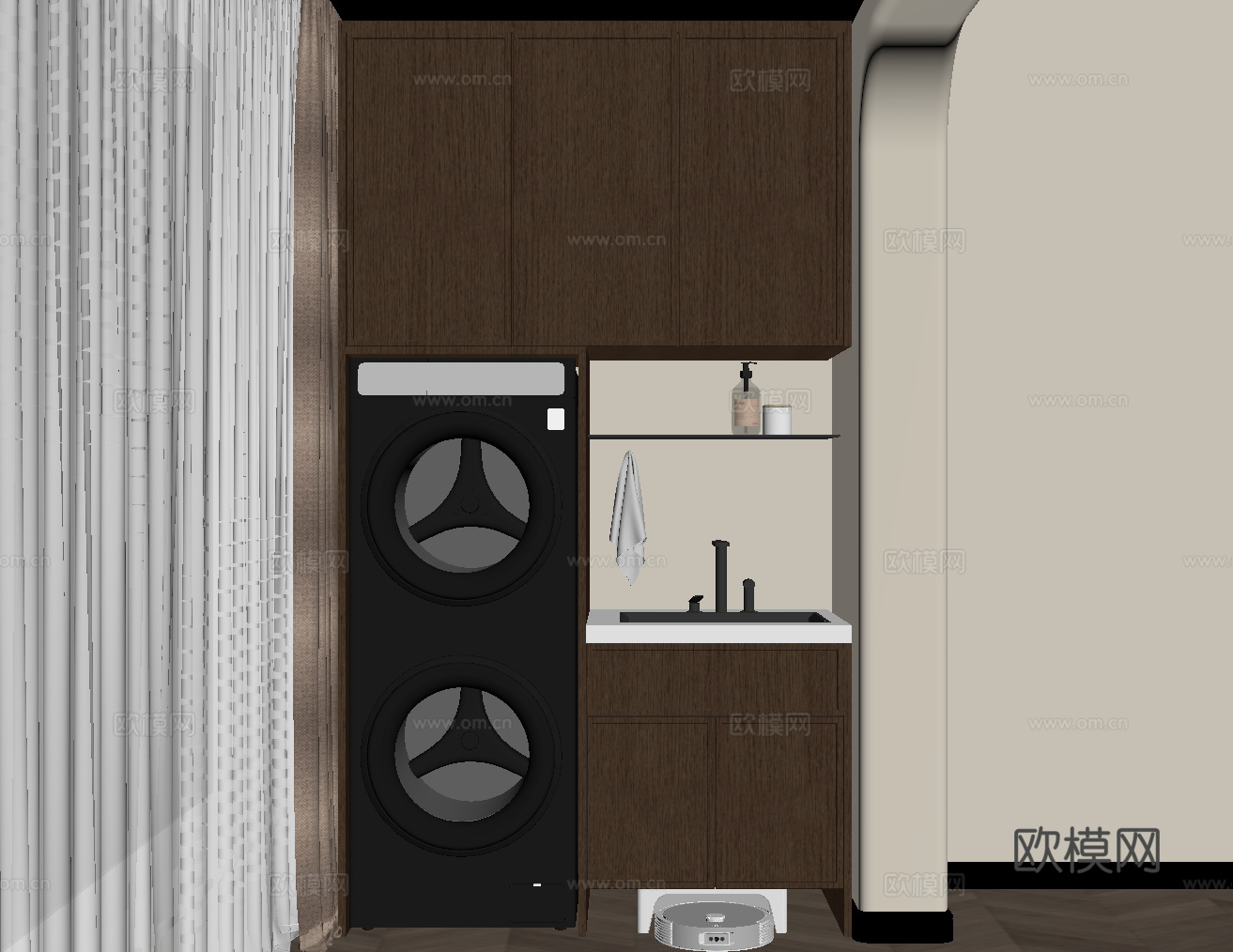 中古风洗衣柜 阳台柜su模型