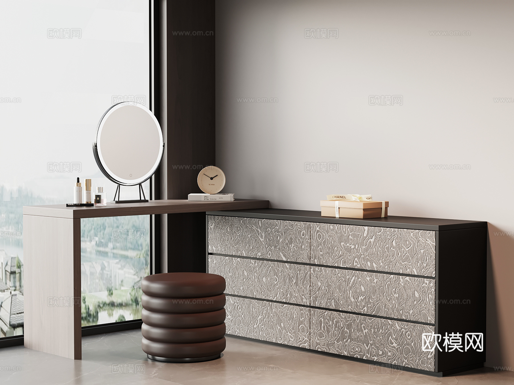 现代意式梳妆台 化妆台3d模型3d模型下载