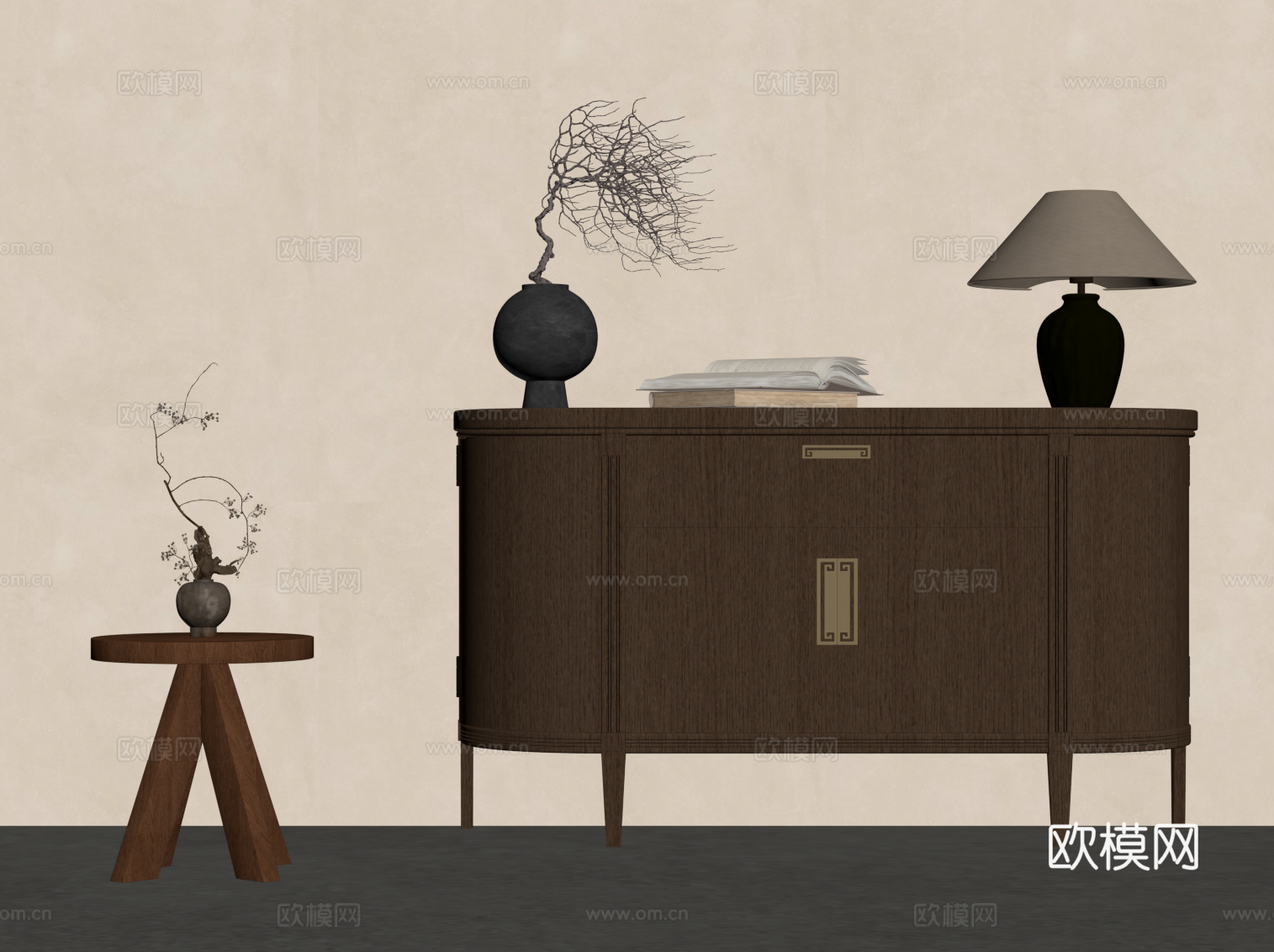 新中式玄关柜 边几su模型su模型